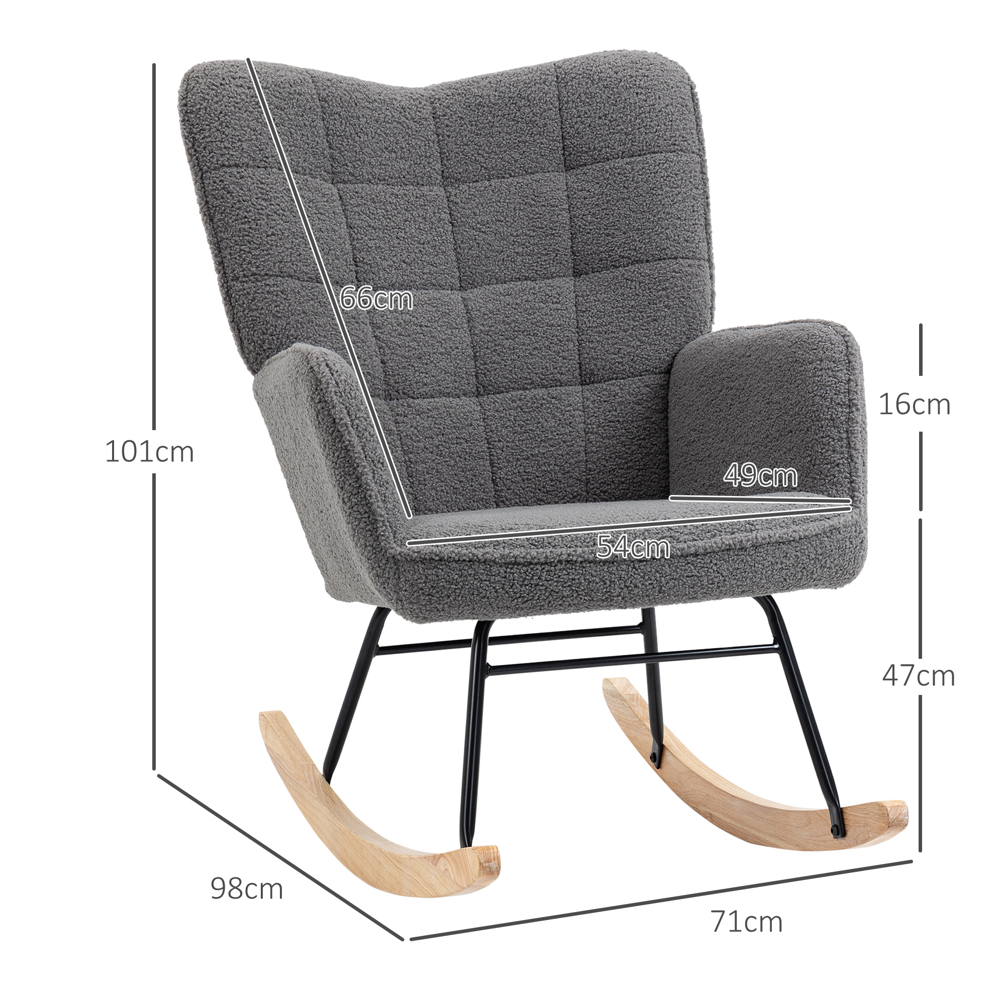 Schaukelstuhl im Retro-Design, Massivholz, Sessel, Relaxsessel, 98 cm x  71 cm x 101 cm, Dunkelgrau
