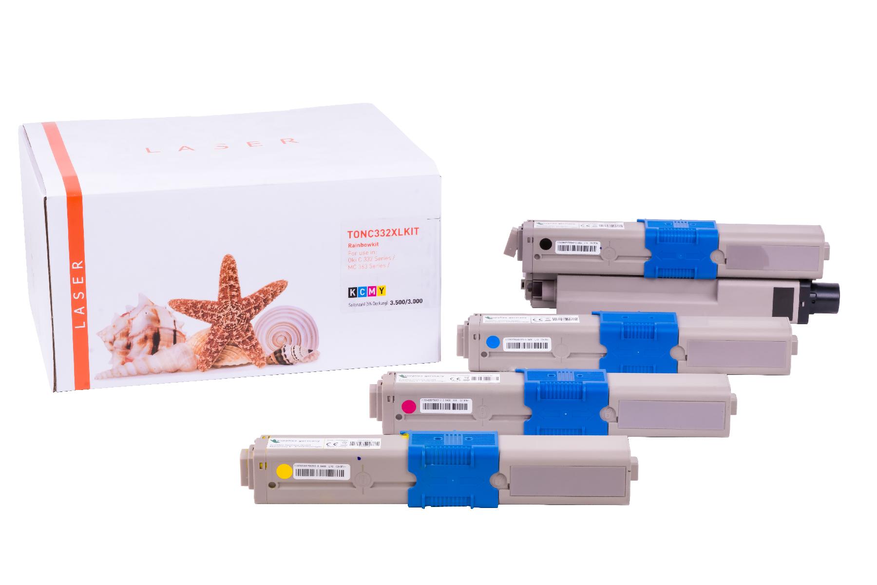 C332XLKIT alternativ Toner Rainbowkit für Oki / 4650870946508712 / BK3.500 / CMY3.000 Seiten