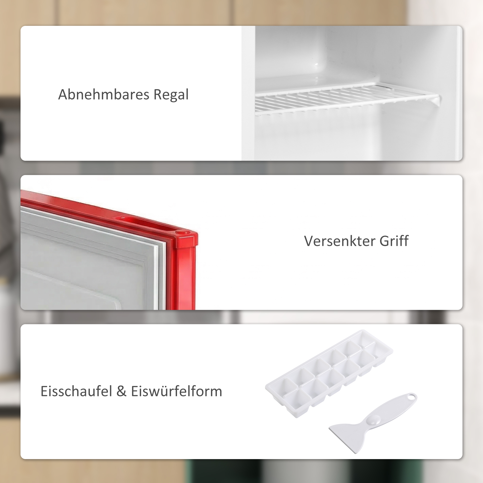 Tischgefrierschrank mit 35 Liter Kapazität, kleiner Gefrierschrank mit umkehrbarer Tür, Rot