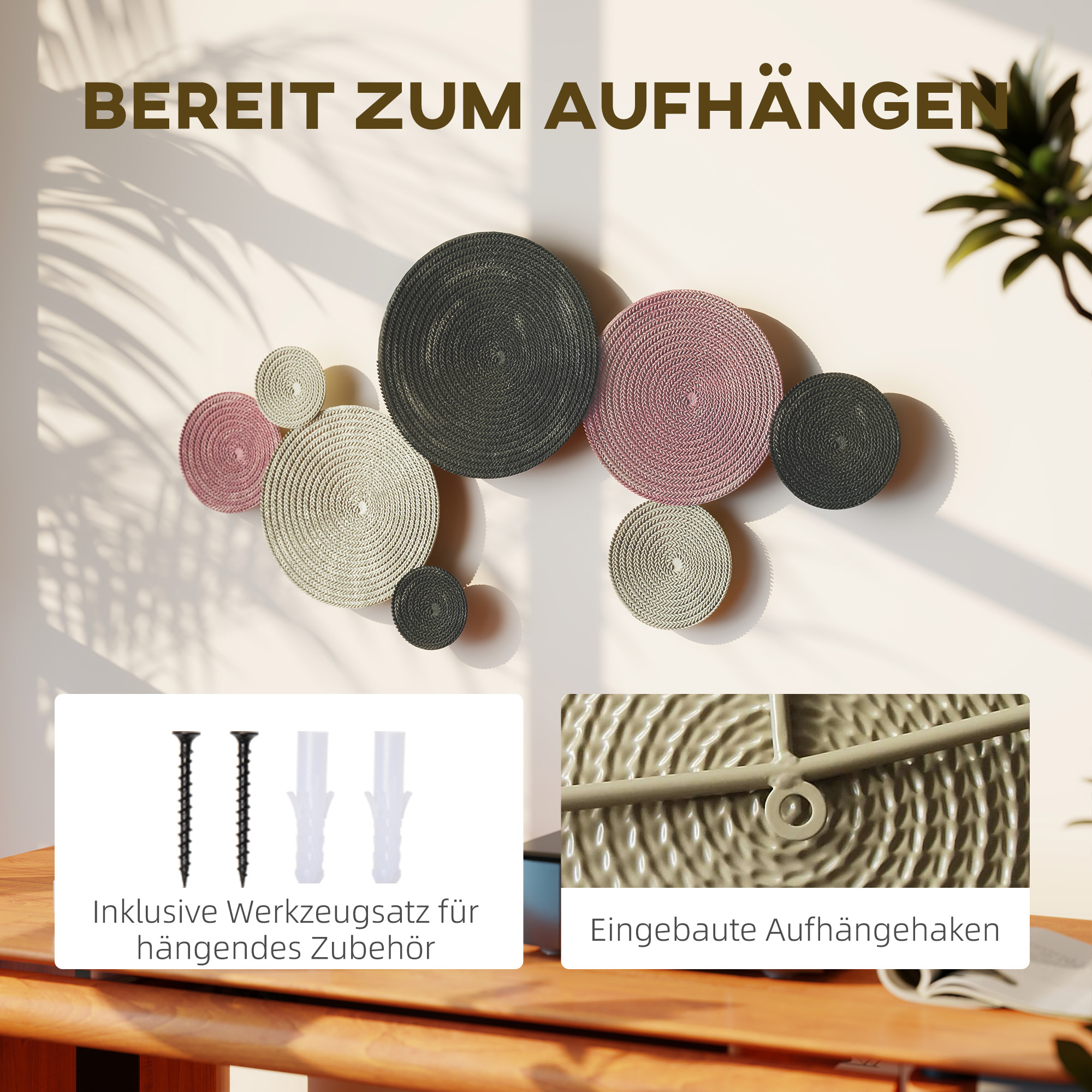 Wanddekor-Set im Disk-Design, 8 Metallscheiben, vielseitig einsetzbar, Mehrfarbig
