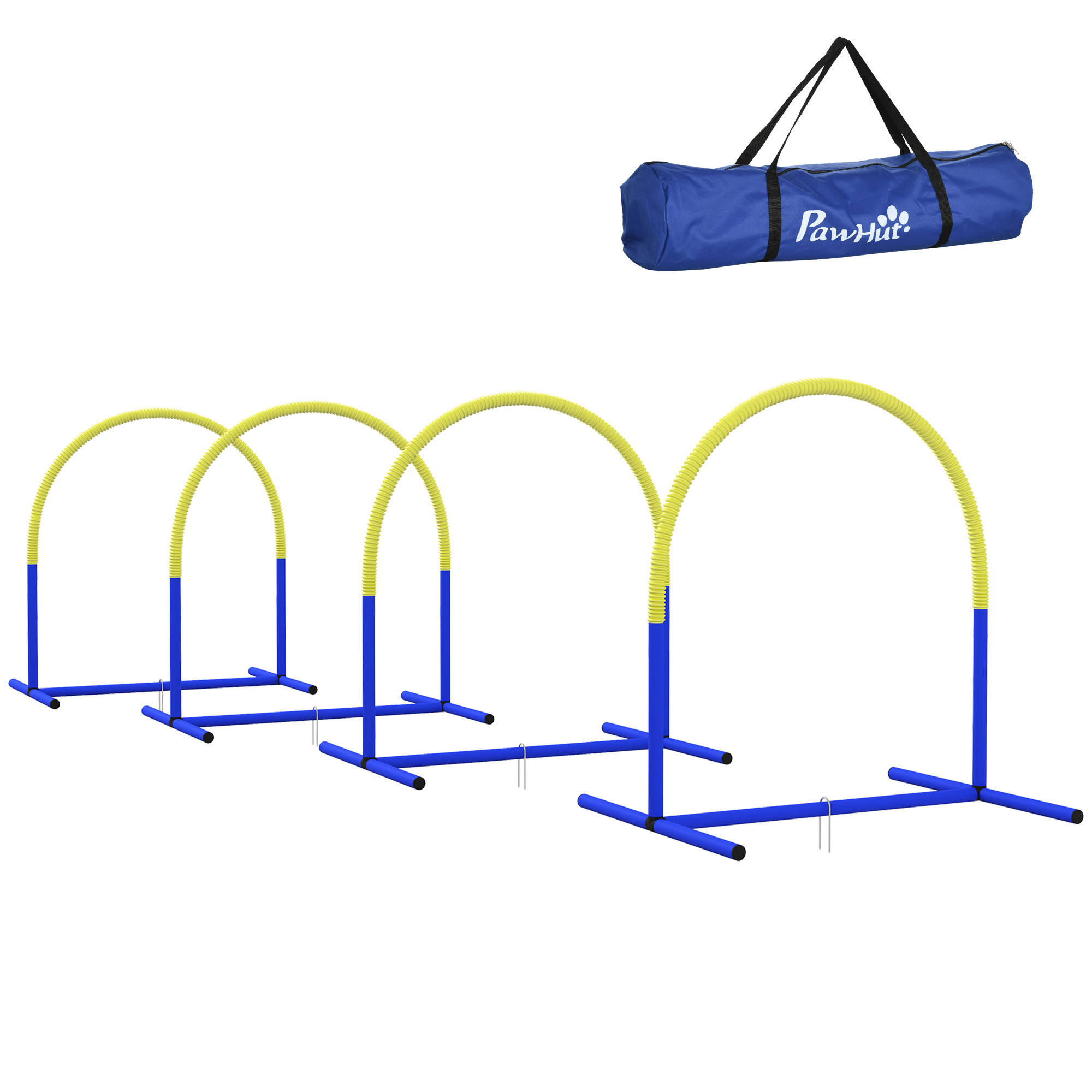 Agility-Set für Hunde, Hundetraining, 4 Bögen, für Einsteiger, mit Tragetasche, blau+gelb, 88 x 64 x 95cm