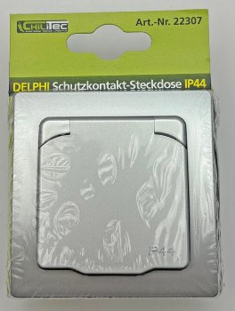DELPHI Schutzkontakt-Steckdose IP44 / 250V~/ 16A, inkl. Rahmen, UP, silber