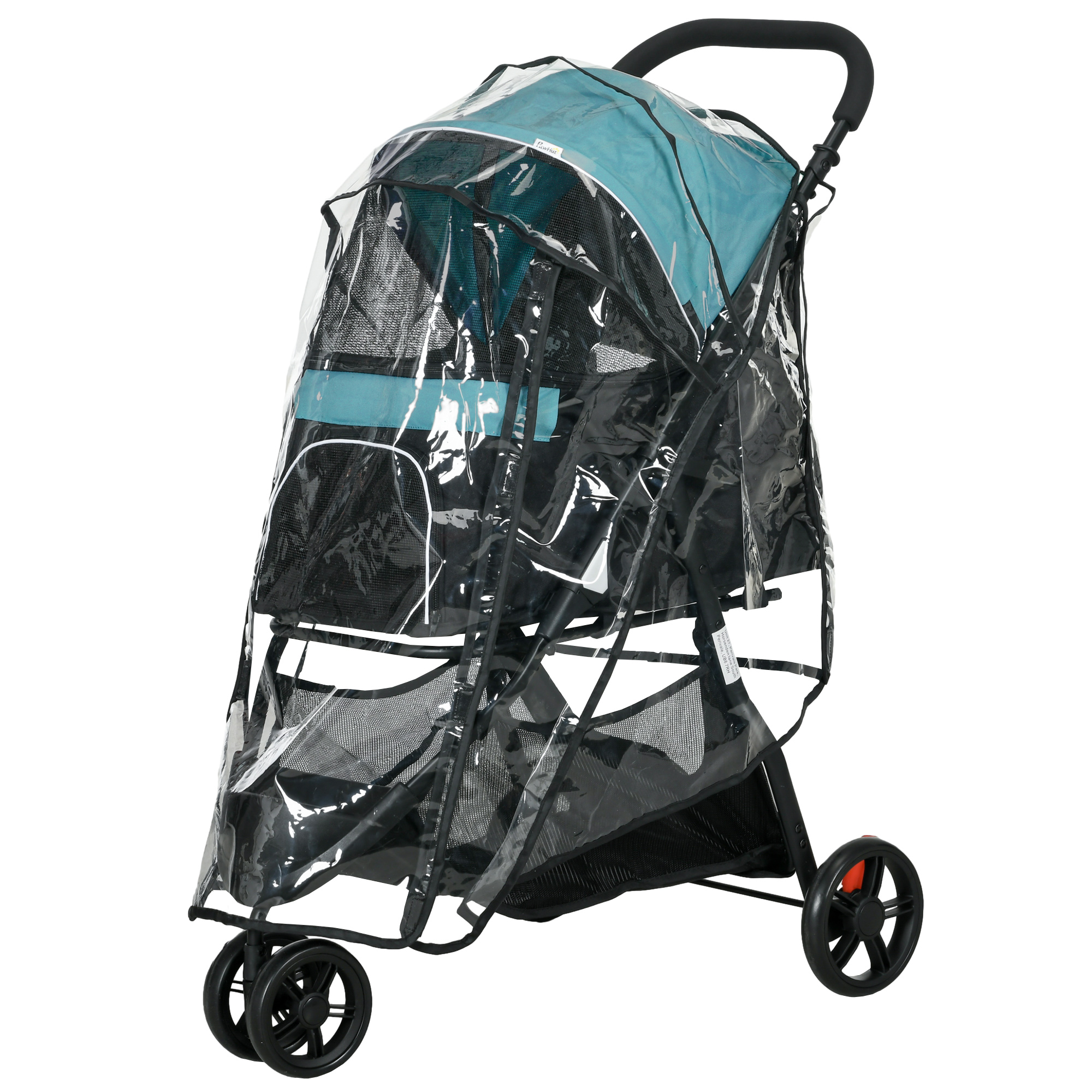 Haustierbuggy Hundebuggy bis 10kg klappbar Sicherheitsleine Handgriff Regenschutz Aufbewahrungskorb Blau + Schwarz
