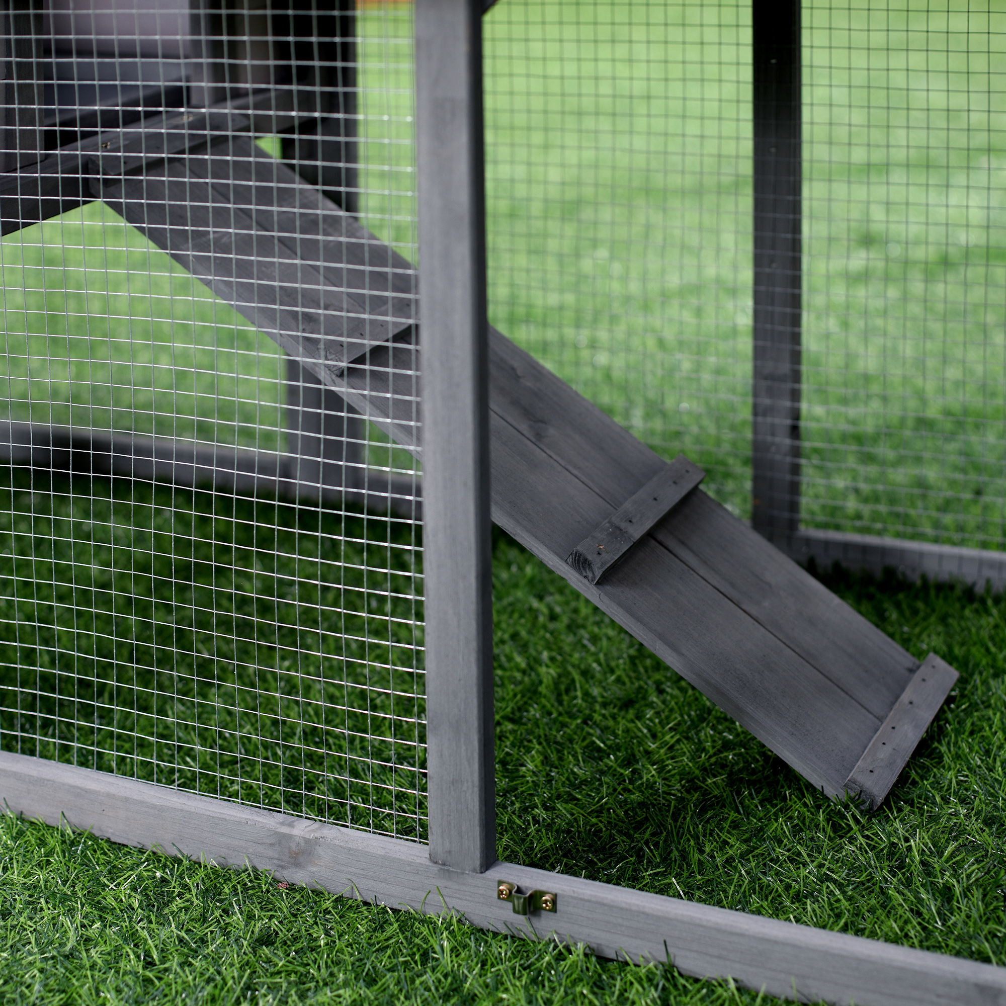 Kleintierstall mit Freilauf Kleintierkäfig Meerschweinchenstall MeerschweinchenKäfige für draußen Kleintierhaus Tannenholz Dunkelgrau 147 x 54 x 84 cm