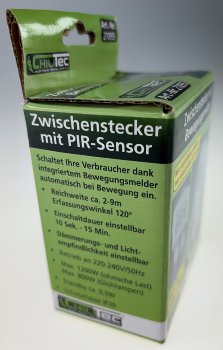 Zwischenstecker mit Bewegungsmelder / 120°, 9m Reichweite , 230V/1200W, weiß