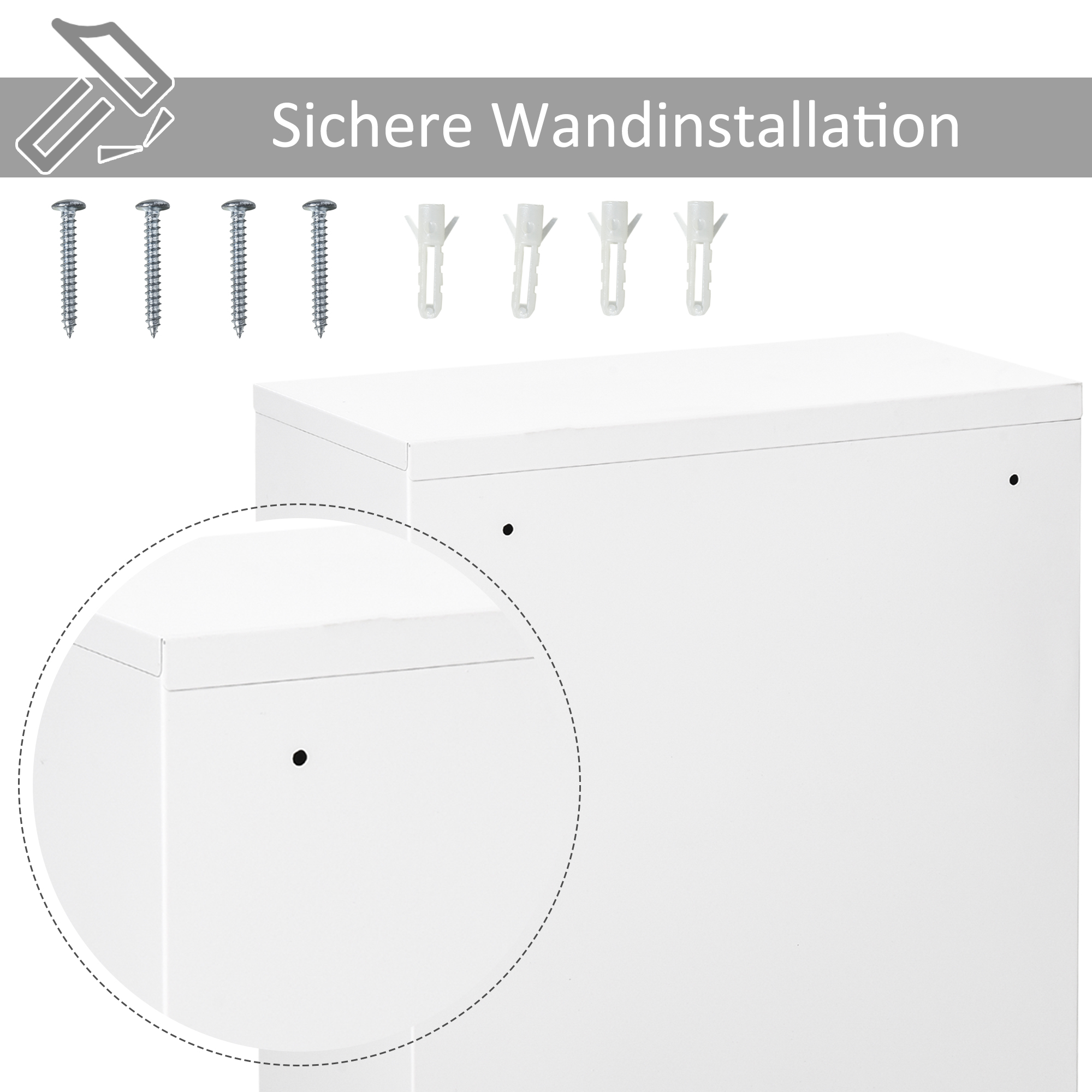 Medizinschrank Arzneischrank zur Medikamenten-Aufbewahrung, Abschließbar Medikamentenschrank Metall mit 3 Fächern Erste-Hilfe-Schrank, 40 x 18 x 60 cm, Weiß