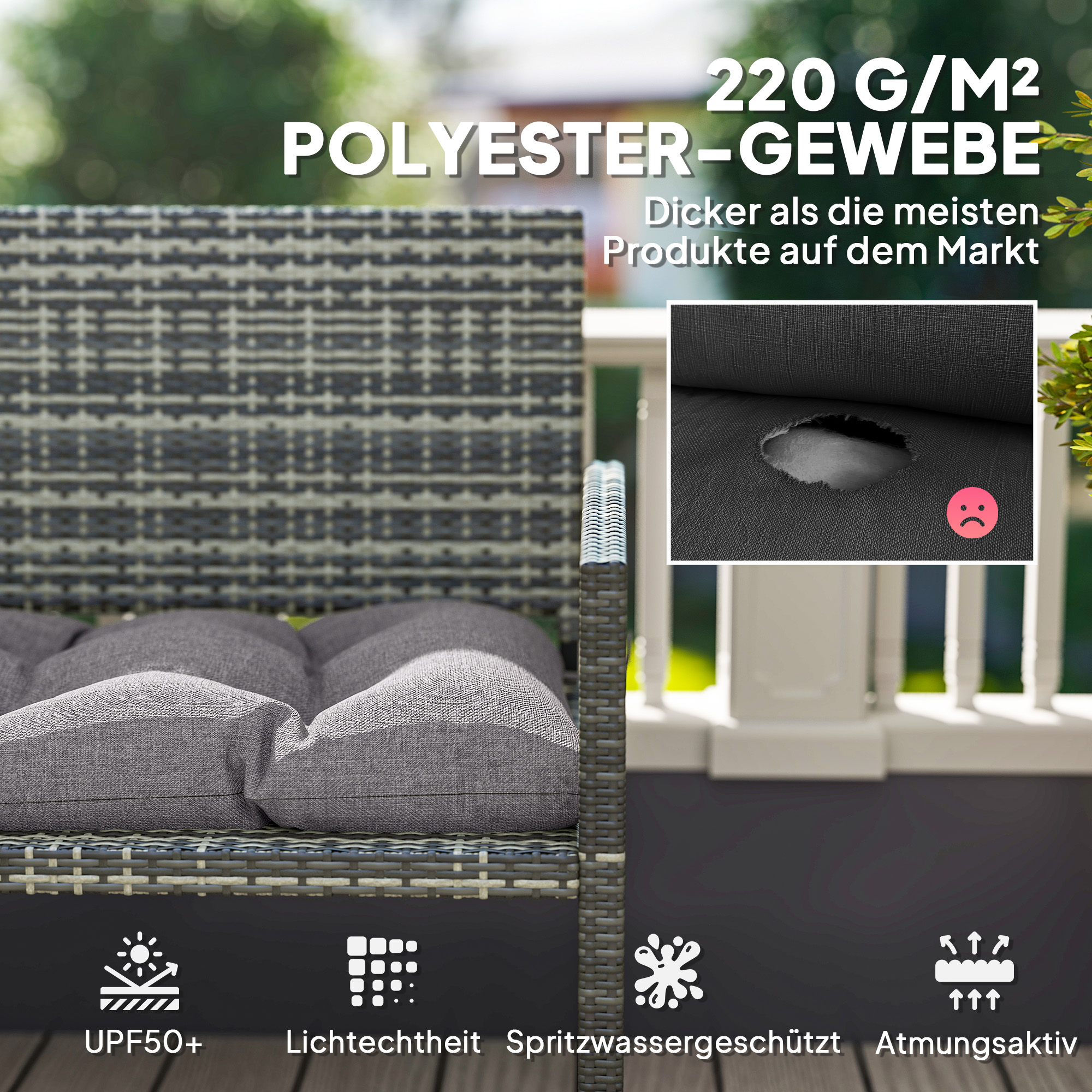 Bankauflage 105 x 46 x 12,5 cm Bankkissen mit Bändern, Outdoor Sitzkissen für Gartenmöbel, Sitzbank, Grau