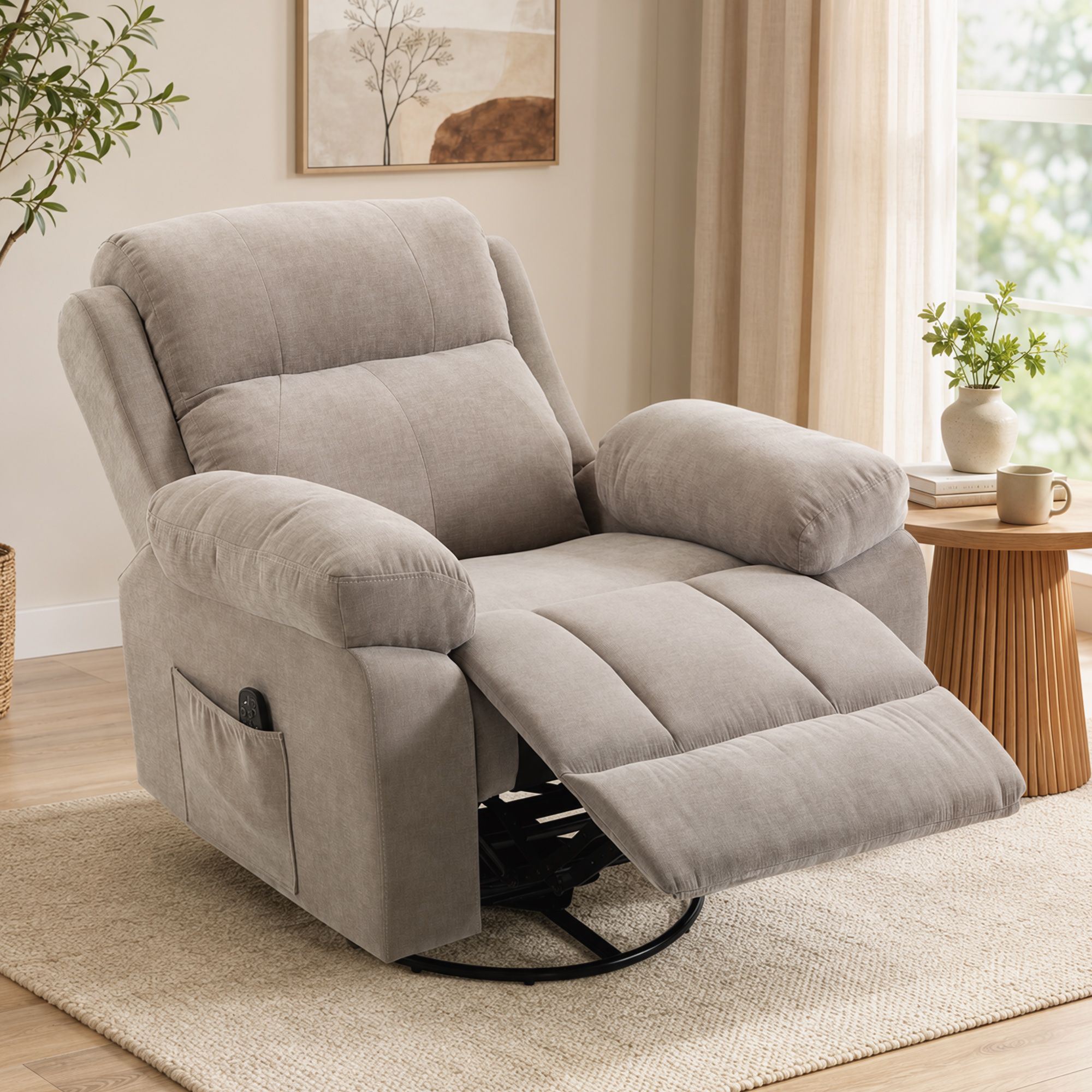 Relaxsessel Fernsehsessel 360° Drehbarer Massagesessel mit Wärme, Massage, Chenille-Optik, Beige