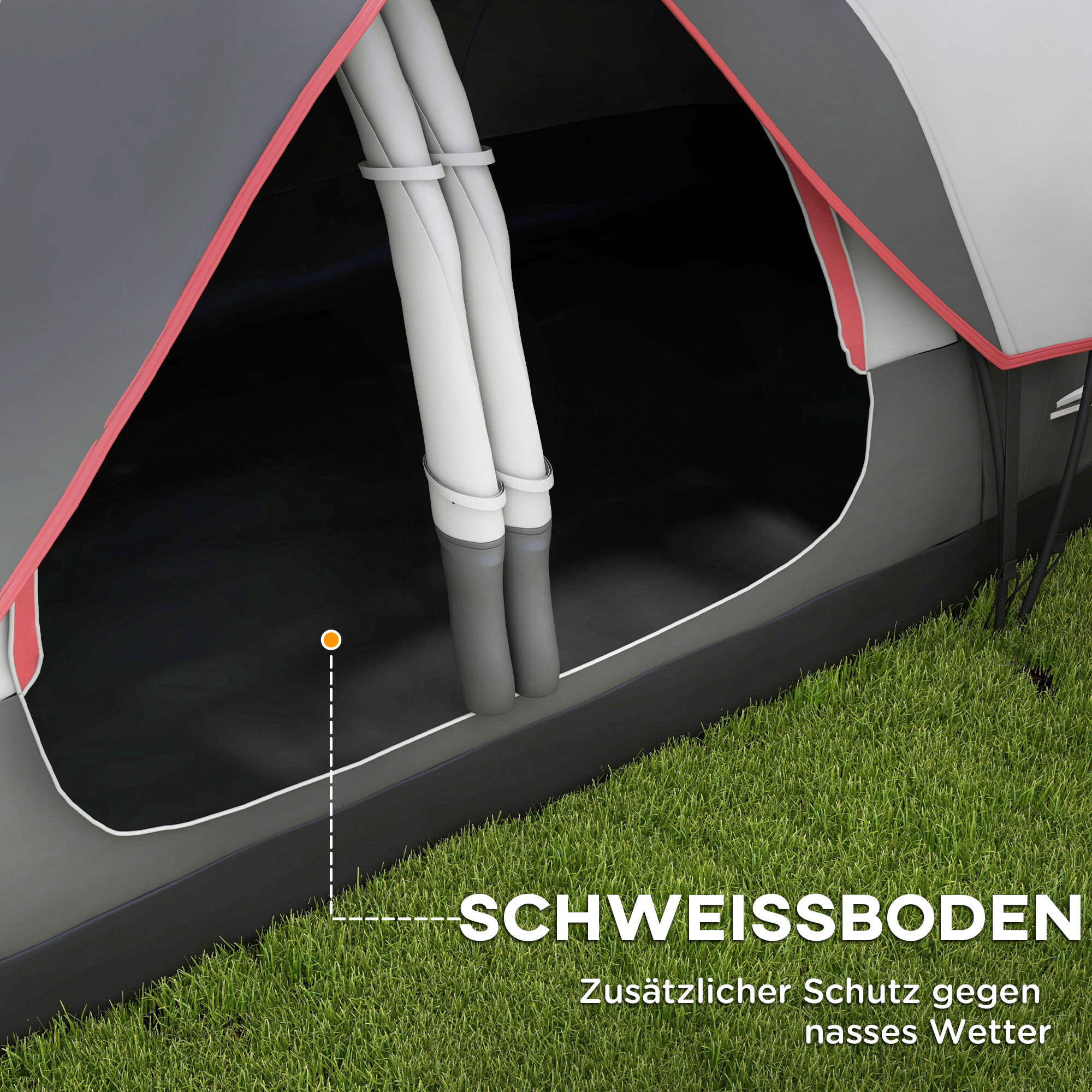 Campingzelt, 2 Räume, Trennwand, für 6-8 Personen, Regenschutz, Grau
