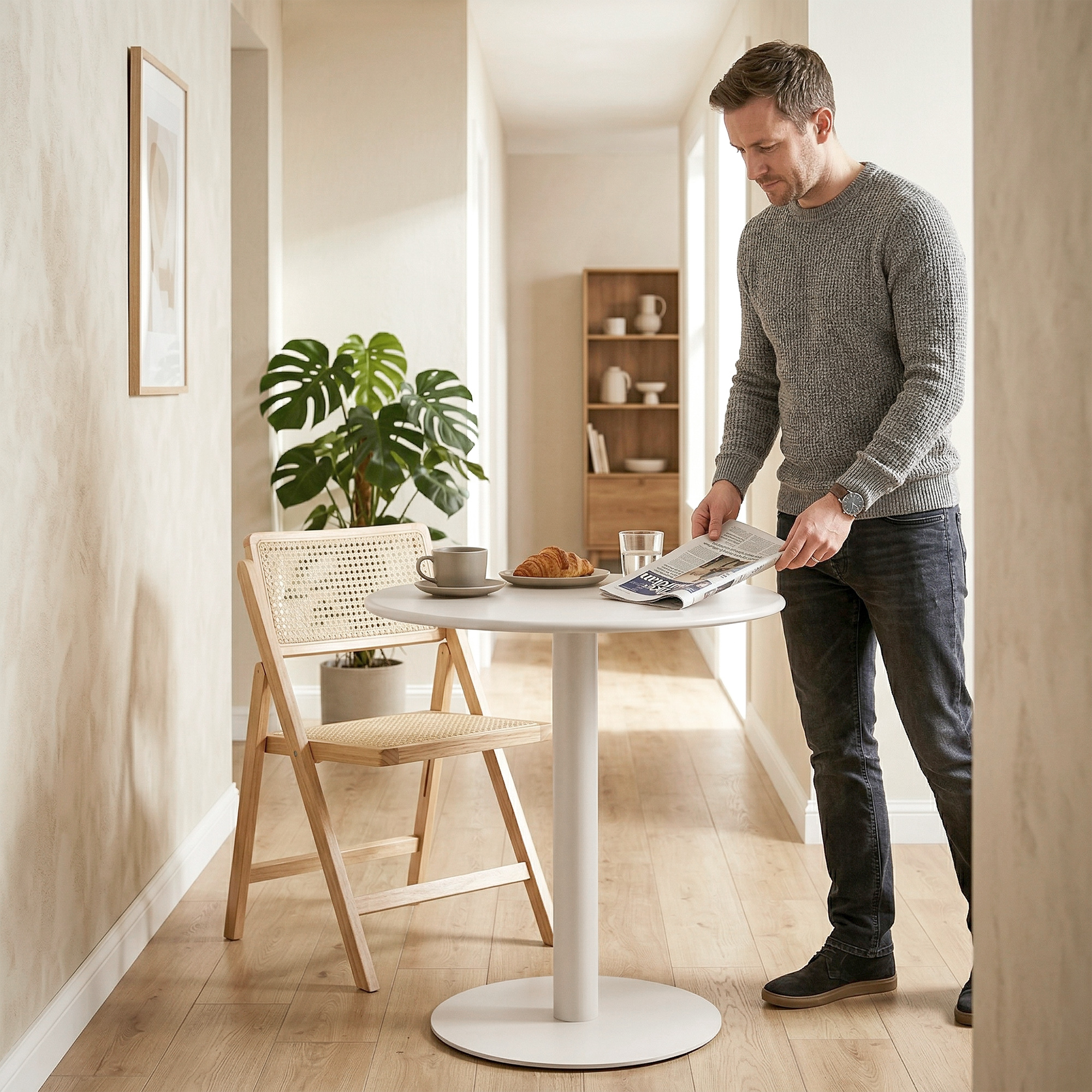 runder Küchentisch für 2 Personen mit Stahlgestell, platzsparend, 60 x 60 x 72 cm, Beige