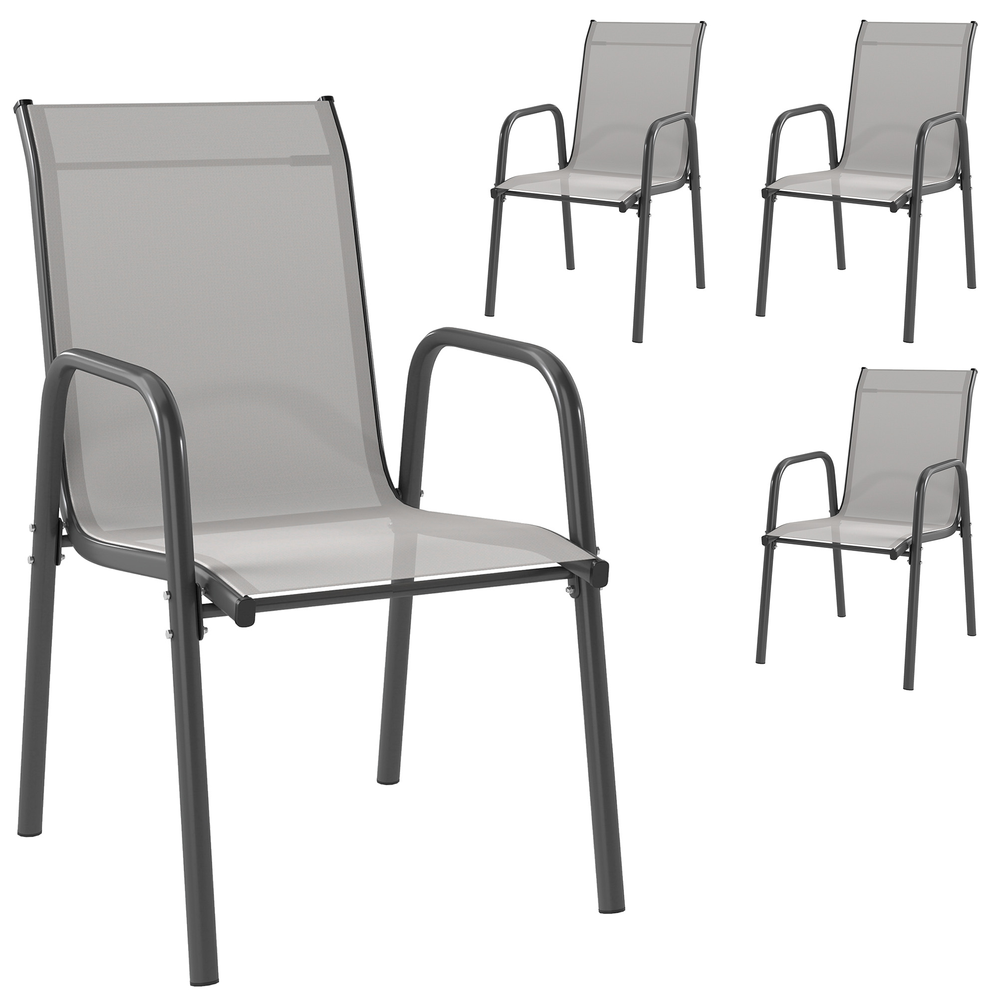 Gartenstühle 4er Set Stapelbare Terrassenstühle mit Atmungsaktive Rücken, Armlehnen 120 kg Belast