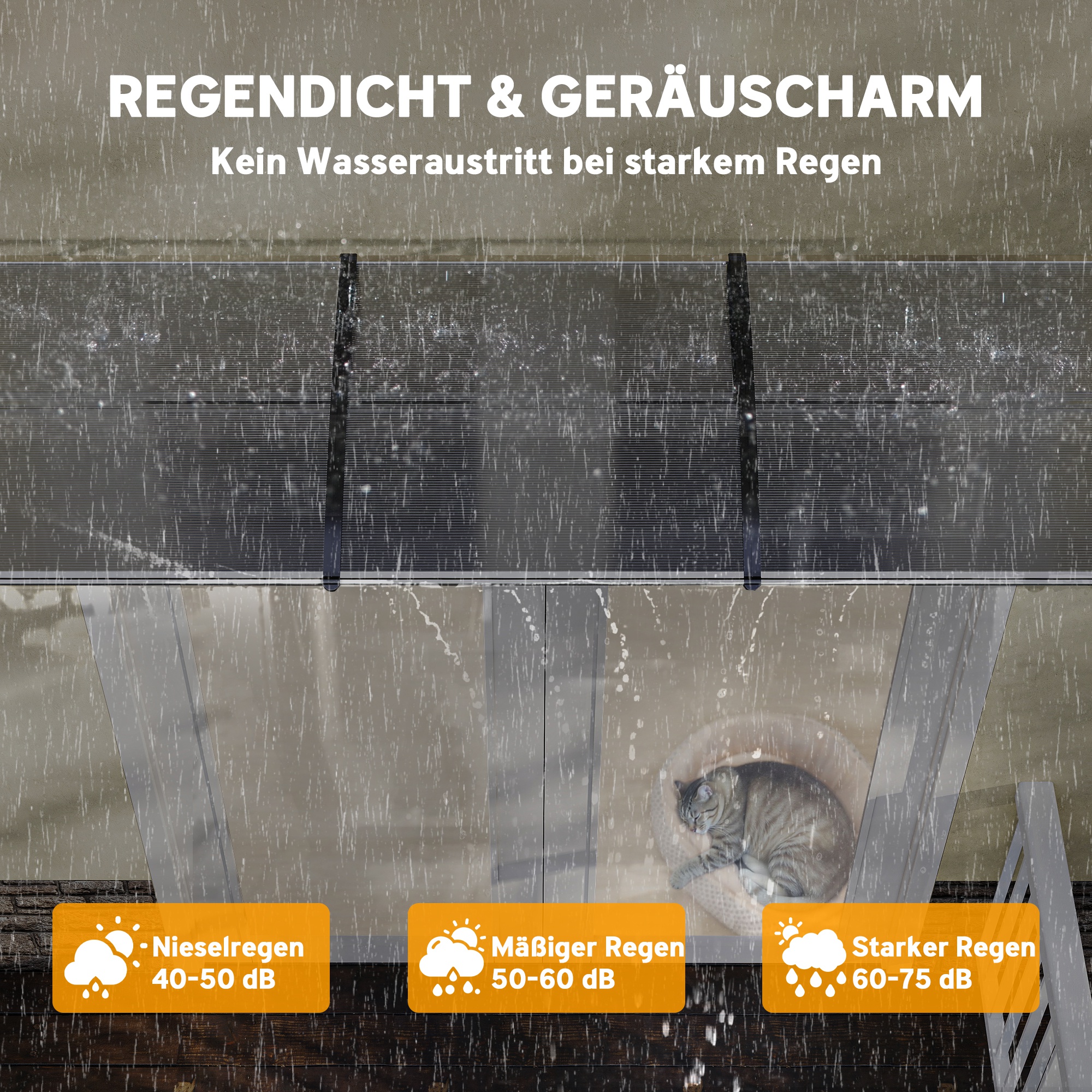 Vordach Schutzdach, Sonnen- und Regenschutz, inkl. Wandhalterung, 295x90 cm, Weiß