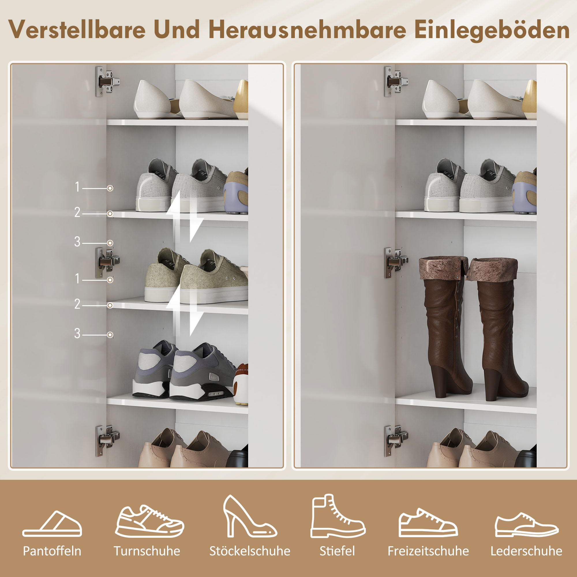 5-stufiger Schuhschrank für 20 Paar Schuhe, verstellbare Regale, für Eingangsbereich, Flur, Holz, Weiß