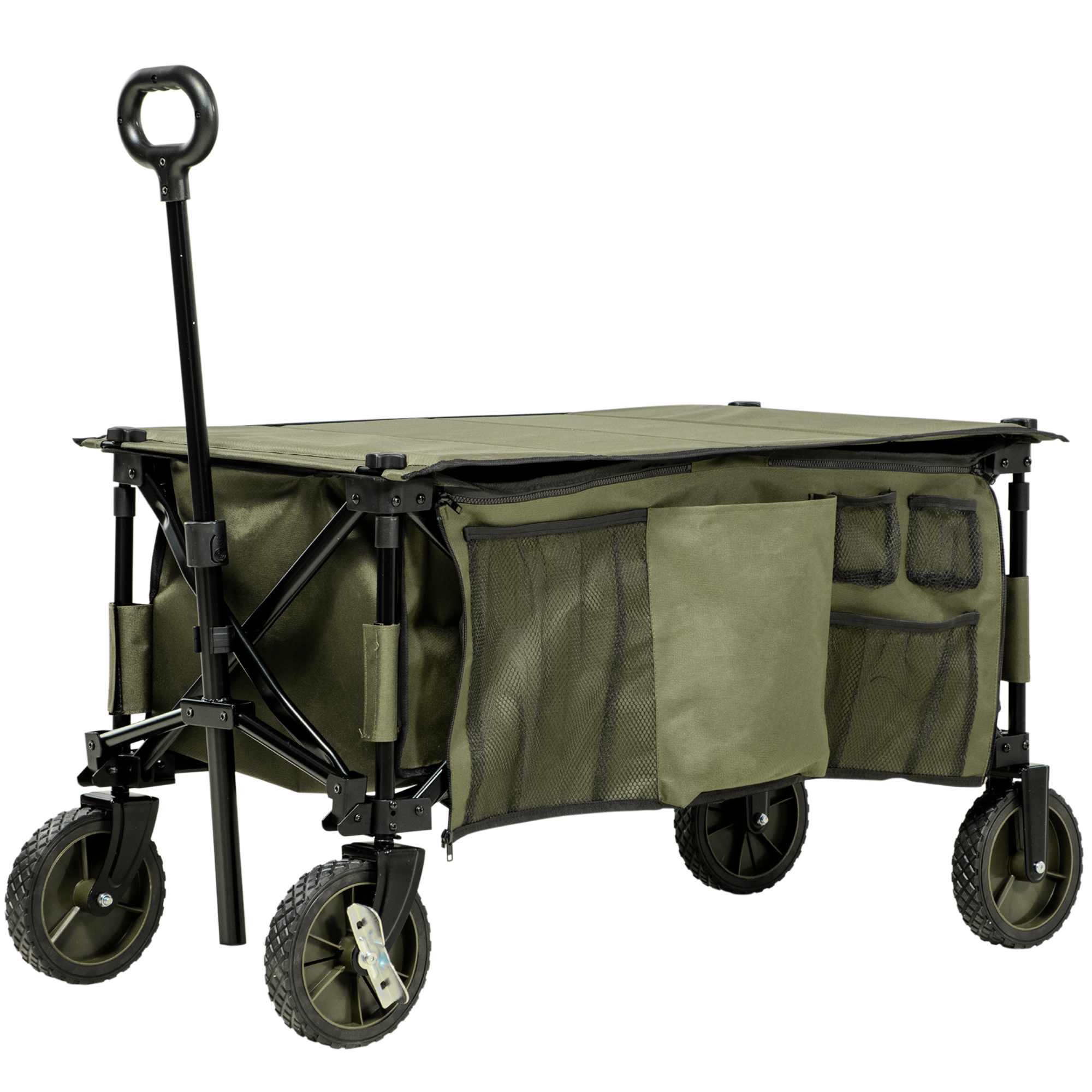 Bollerwagen, klappbar, 5 Seitentaschen, verstellbarer Griff, bis 120 kg belastbar, Stahl, 108 x 55 x 93 cm, Grün Bollerwagen, klappbar, 5 Seitentaschen, verstellbarer Griff, bis 120 kg belastbar, Stahl, 108 x 55 x 93 cm, Grün