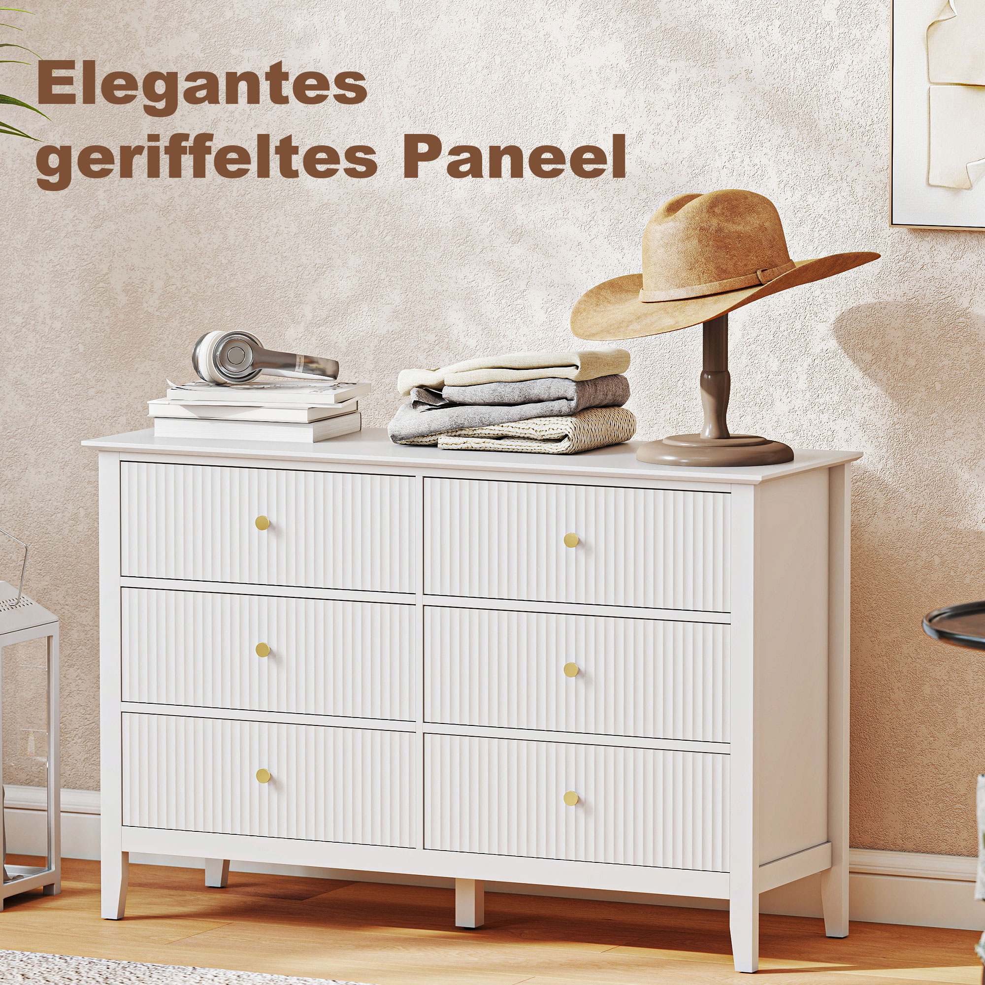 Kommode Sideboard mit 6 Schubladen Moderner Aufbewahrungsschrank für Wohnzimmer Schlafzimmer Flur 100 x 40 x 78 cm Weiß