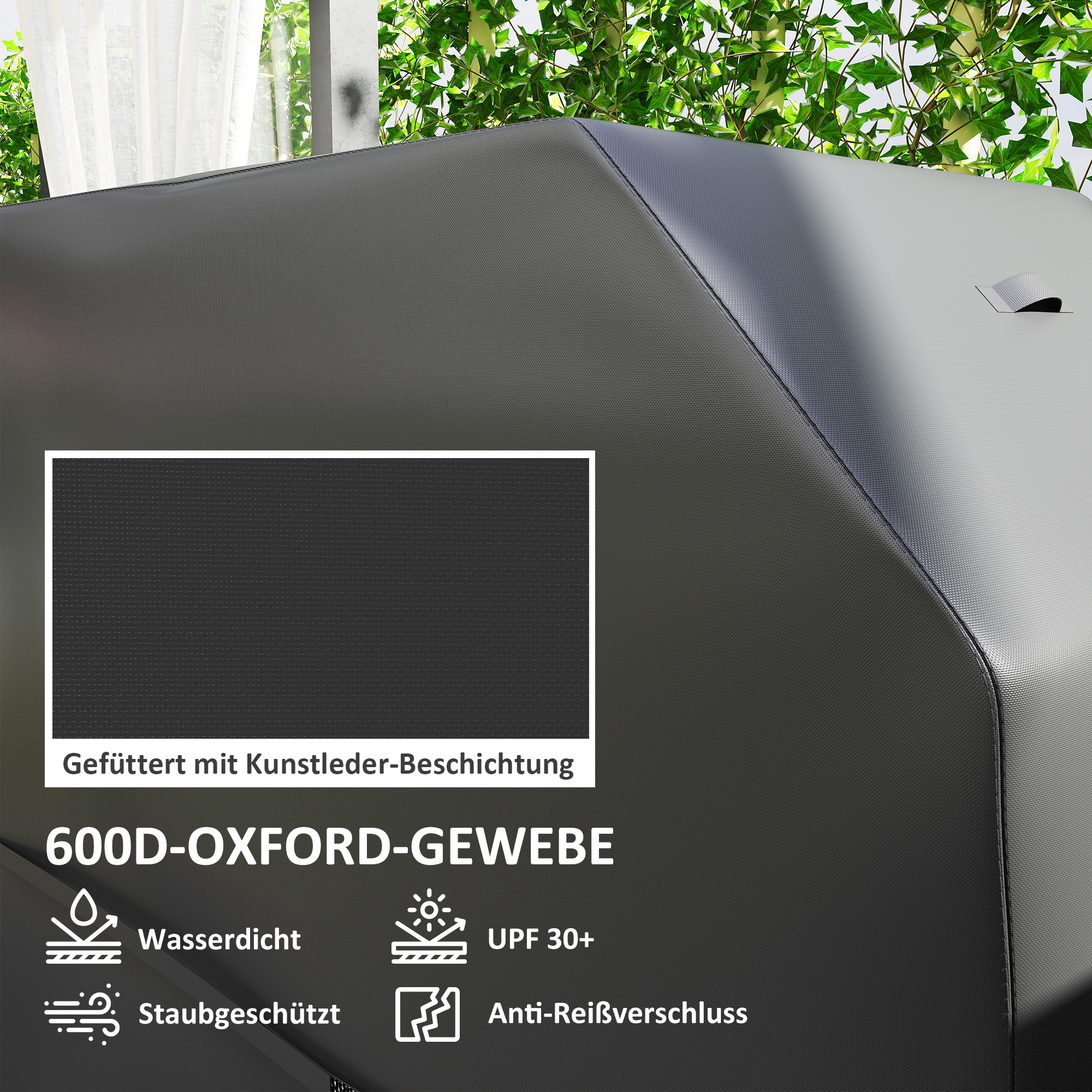 Grillabdeckung BBQ Abdeckung Abdeckhaube mit Klettverschlüssen Schwarz, 147 x 61 x 122cm