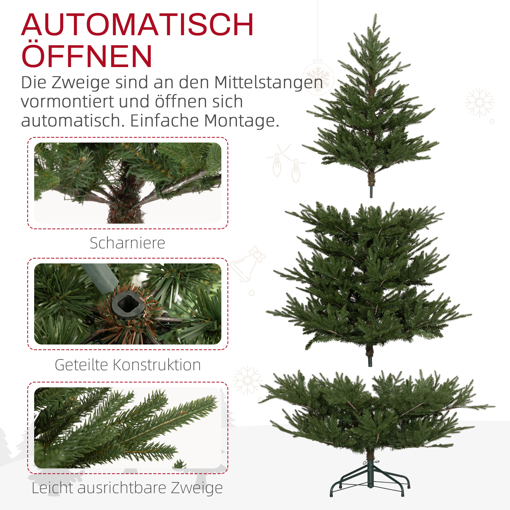 Weihnachtsbaum 183 cm, realistisches Aussehen, Schnellaufbau, inkl, Ständer, feuersicherer Kunststoff