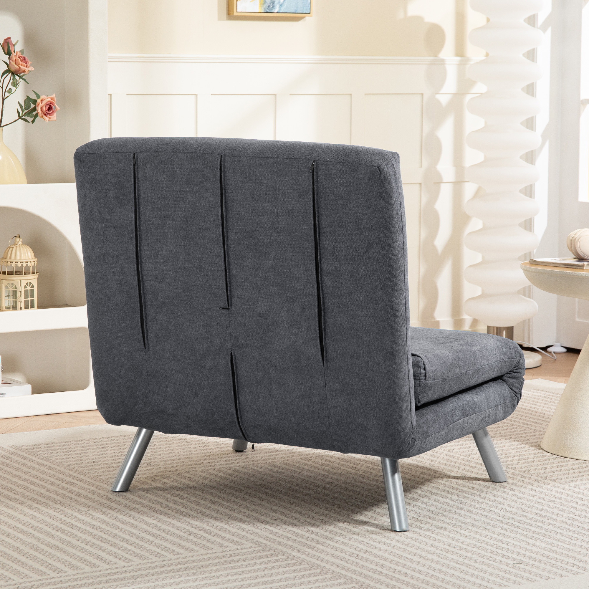Polstersessel mit Bettfunktion, 3-in-1 Design, Schlafsessel, Gästebett, Stoffbezug, mit Kissen, Dunkelgrau