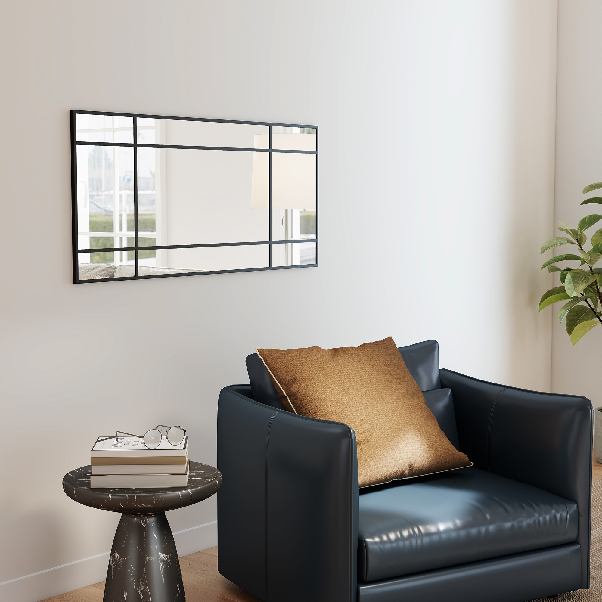 Wandspiegel, dekorativer Spiegel mit Metallrahmen, schwarze Streifen, Mehrschichtglas, 50B x 2T x 110H cm