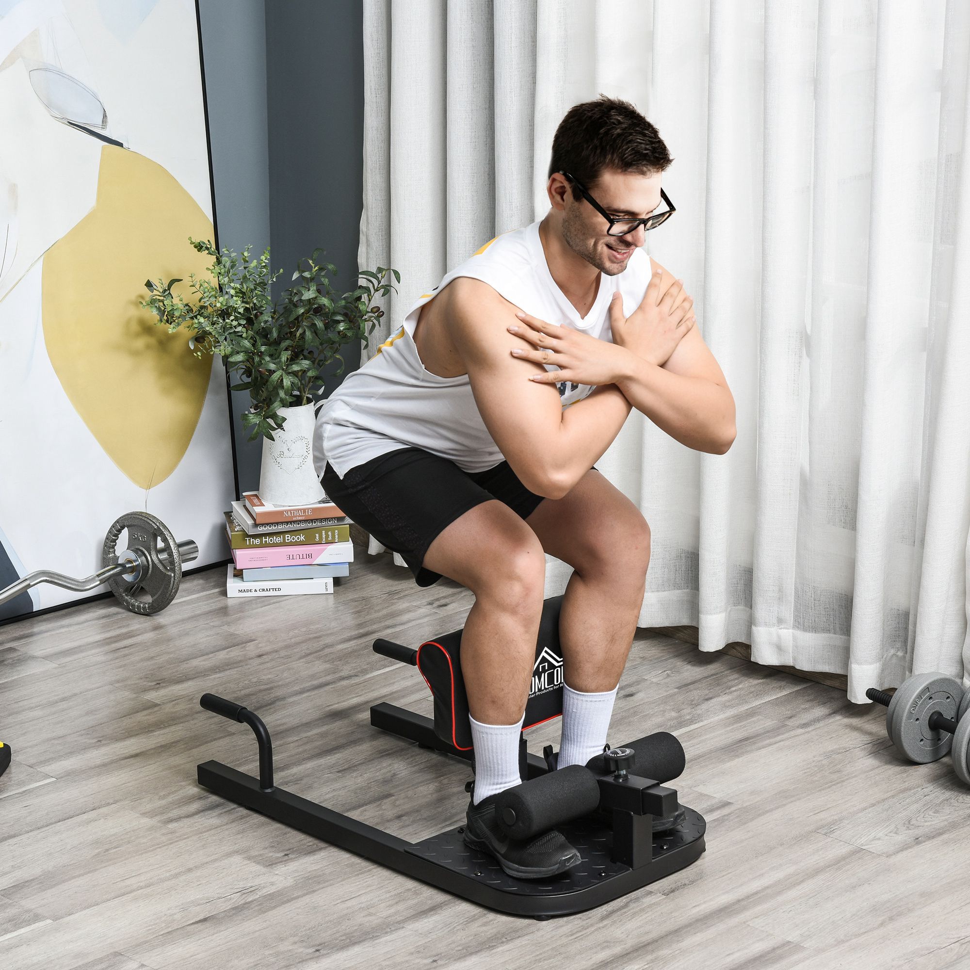 Sissy Squat Kniebeugentrainer Beintrainer Bauch-Gesäß-Trainer 3 in 1 Trainer verstellbar bis 120 kg Stahl Schwarz 50 x 97 x (44,5-56,5) cm