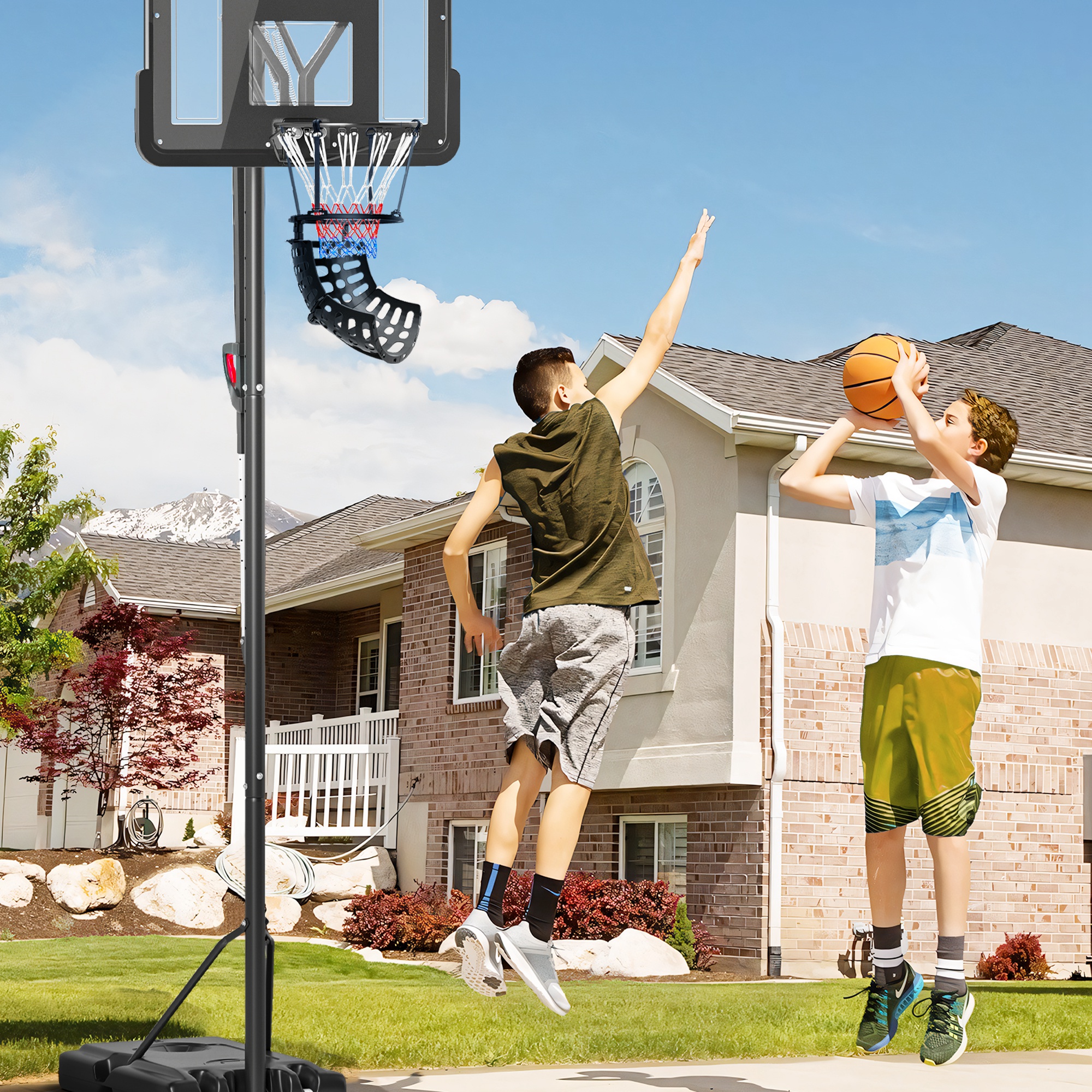 Basketball-Rebounder, höhenverstellbar, 360° drehbar, Kunststoff, 35,6L x 35,6B x 75,5H cm, Schwarz