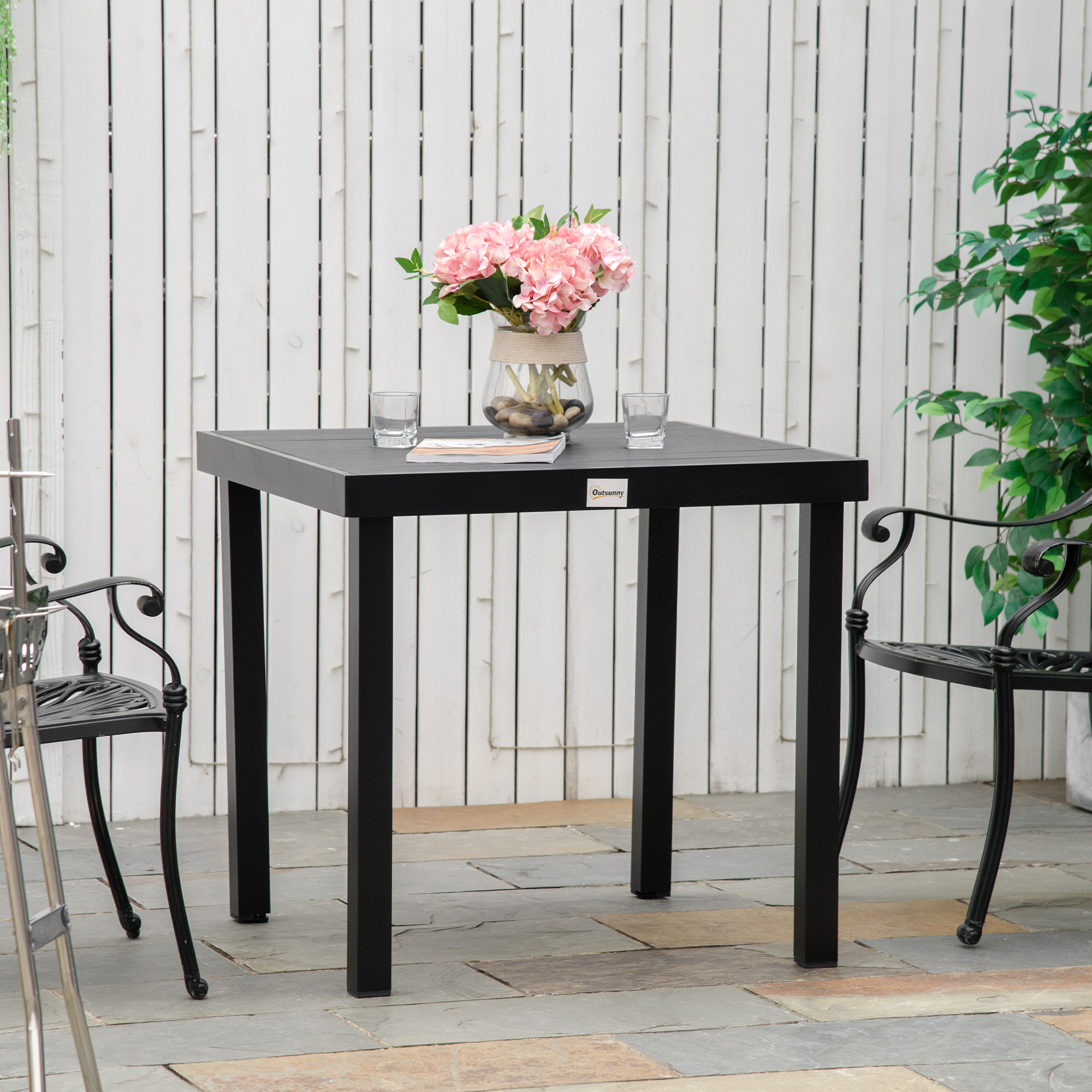 Gartentisch für 4 Personen Esstisch Aluminiumtisch Gartenmöbel Loungemöbel pflegeleicht Kunststoff Schwarz 78 x 78 x 74 cm