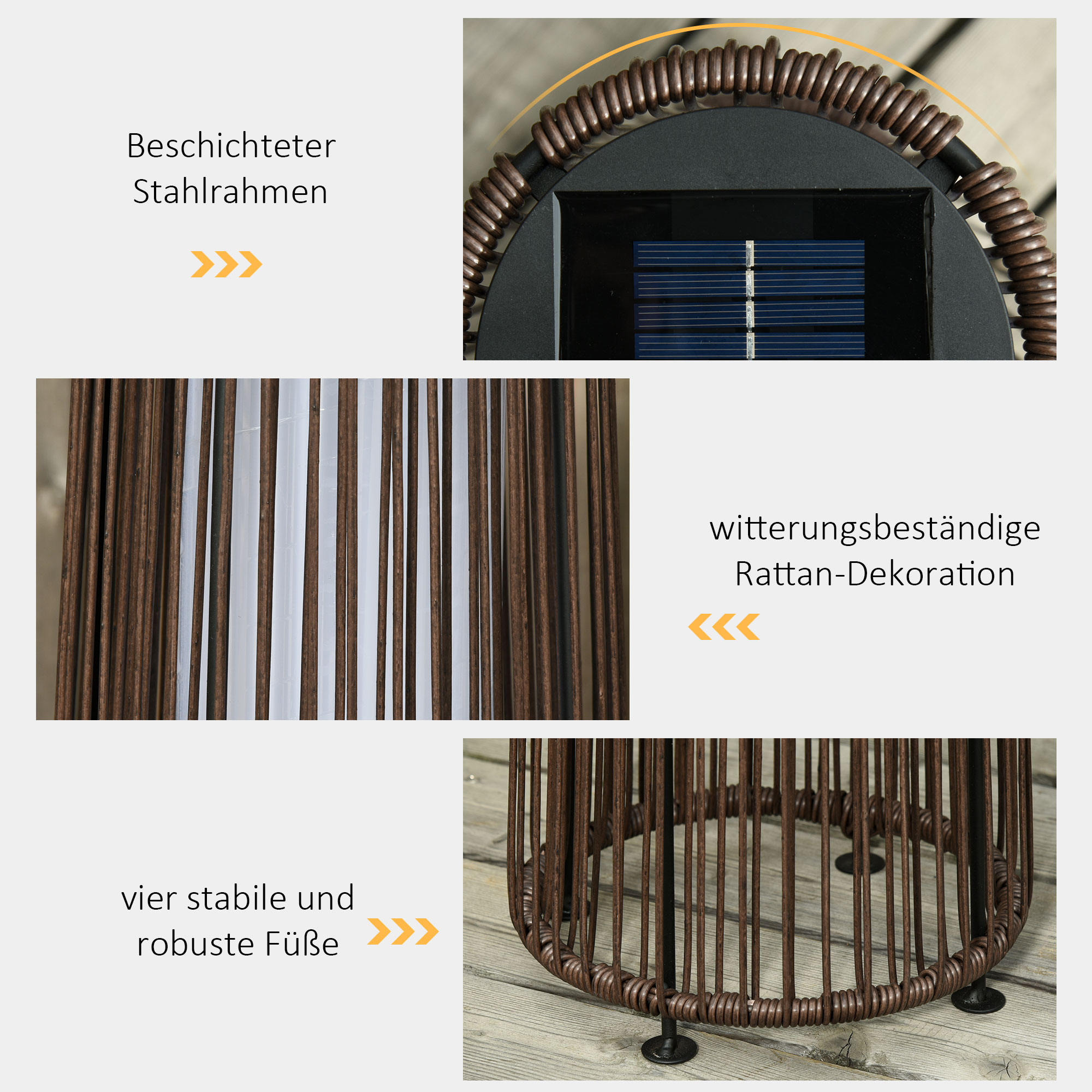 Gartenleuchte, Außenlampe, solarbetrieben, 8 Stunden Betrieb, Automatikmodus, Rattanoptik, 21,5 x 21,5 x 61 cm