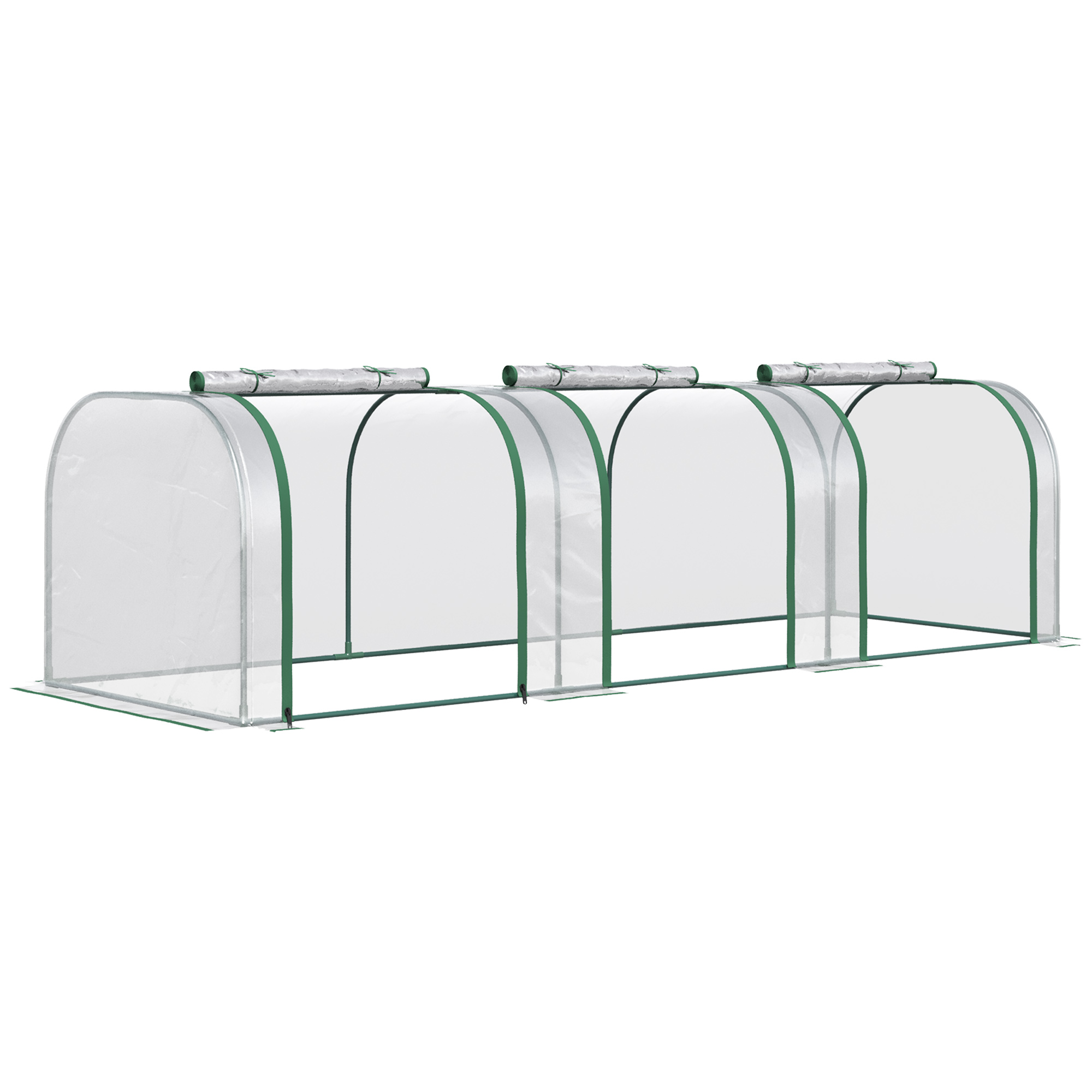 Foliengewächshaus, drei aufrollbare Türen, Stahlrahmen, transparent, 295 x 100 x 80 cm Foliengewächshaus, drei aufrollbare Türen, Stahlrahmen, transparent, 295 x 100 x 80 cm