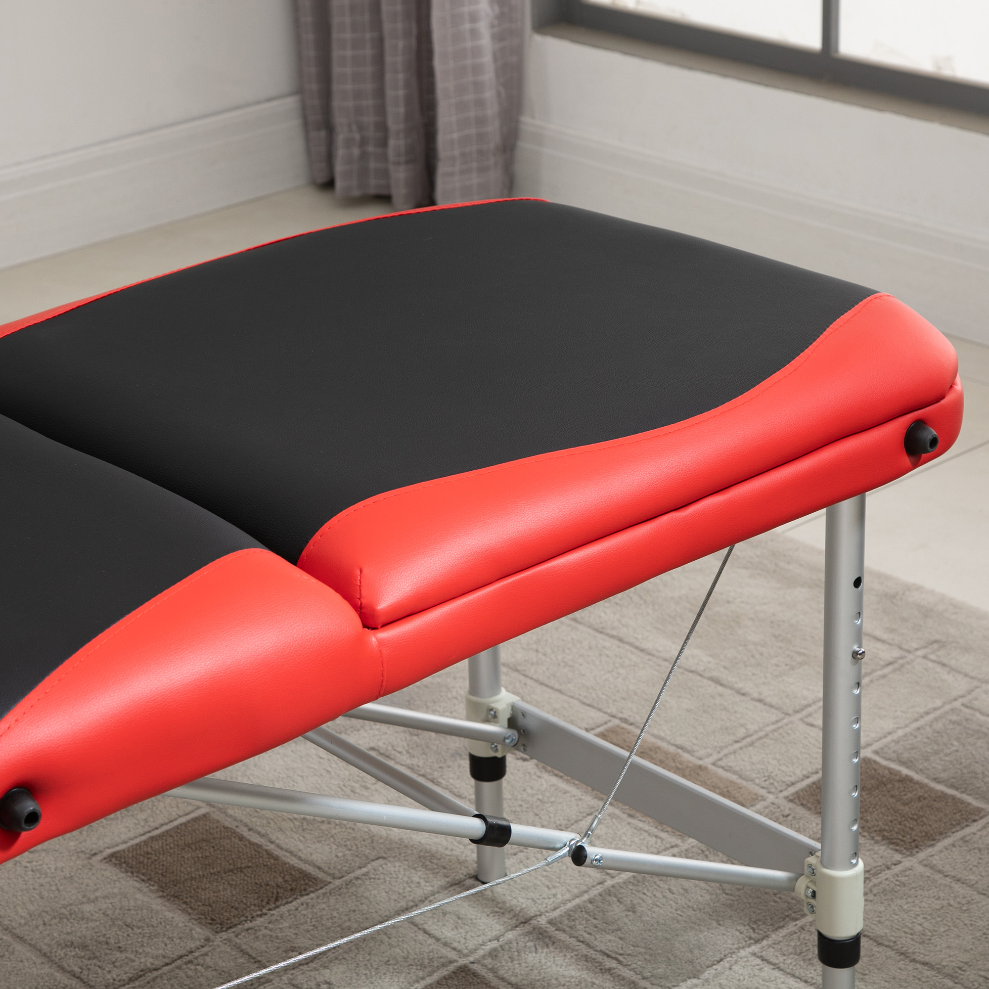 mobile Massageliege 3 Zonen Klappbar Massagetisch mit Kopfstütze Armlehne Tragetasche höhenverstellbare Aluminium Massagebett tragbar inkl. Zubehör Massagebank bis 225 kg Belast Rot