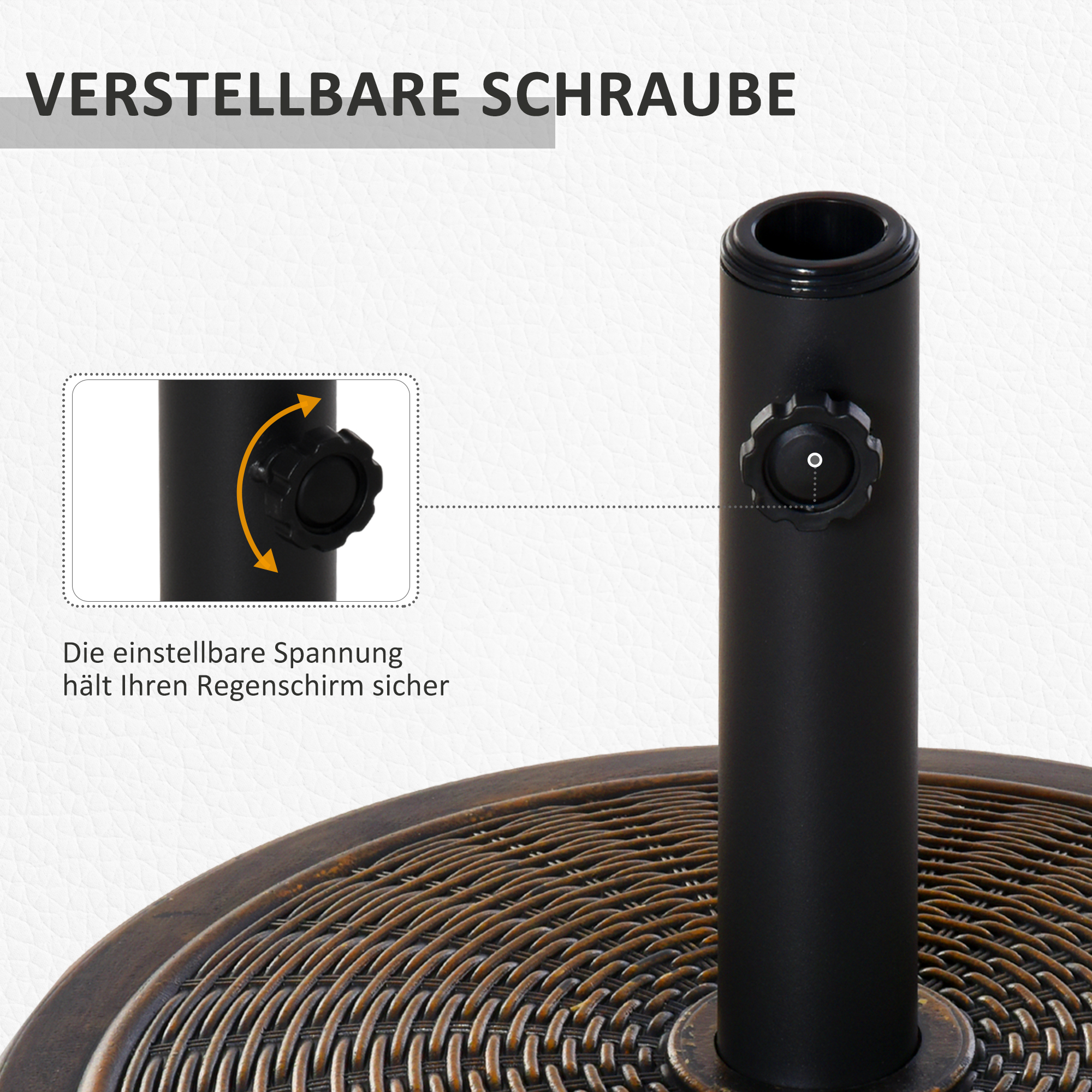 Sonnenschirmständer aus Zement 14kg Rund Schirmständer mit Rattanoptik für Sonnenschirm 35mm/38mm/48mm Rohrdurchmesser