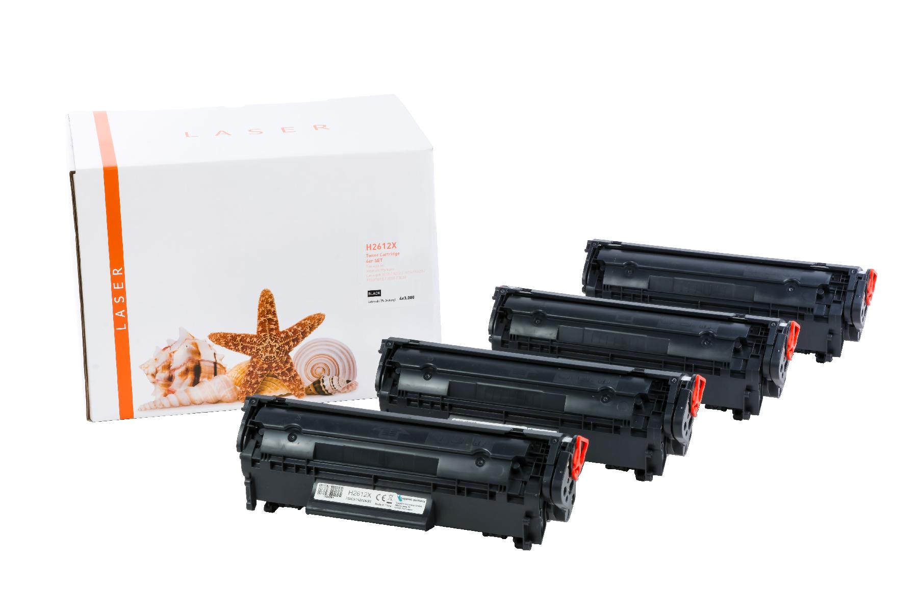 4er Set  Q2612X alternativ Toner schwarz für HP / Q2612X / 4x3.000 Seiten