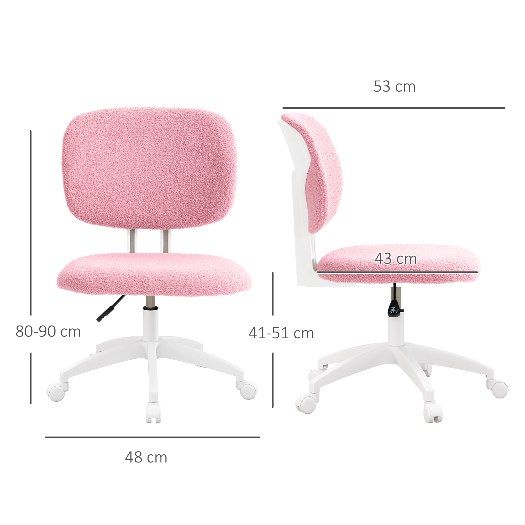 Bürostuhl Computerstuhl drehbar, höhenverstellbar, 48 cm x 53 cm x 80-90 cm, Rosa