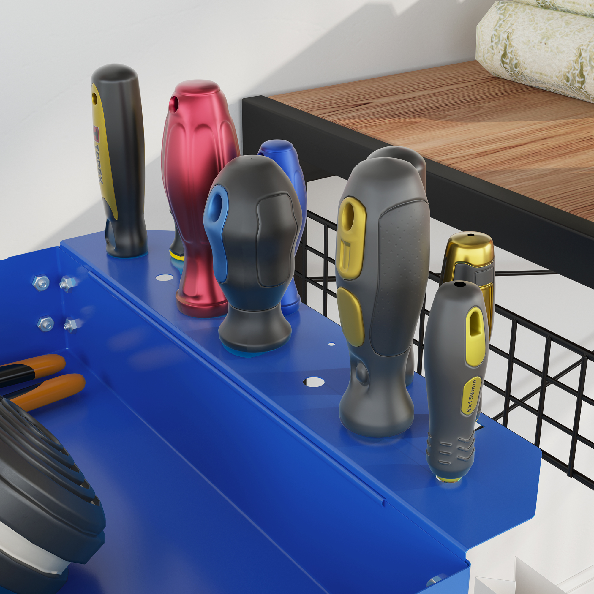 3-stufiger Werkzeugwagen, 4 Rollen, Stahl, 83B x 35,3T x 76H cm, Blau