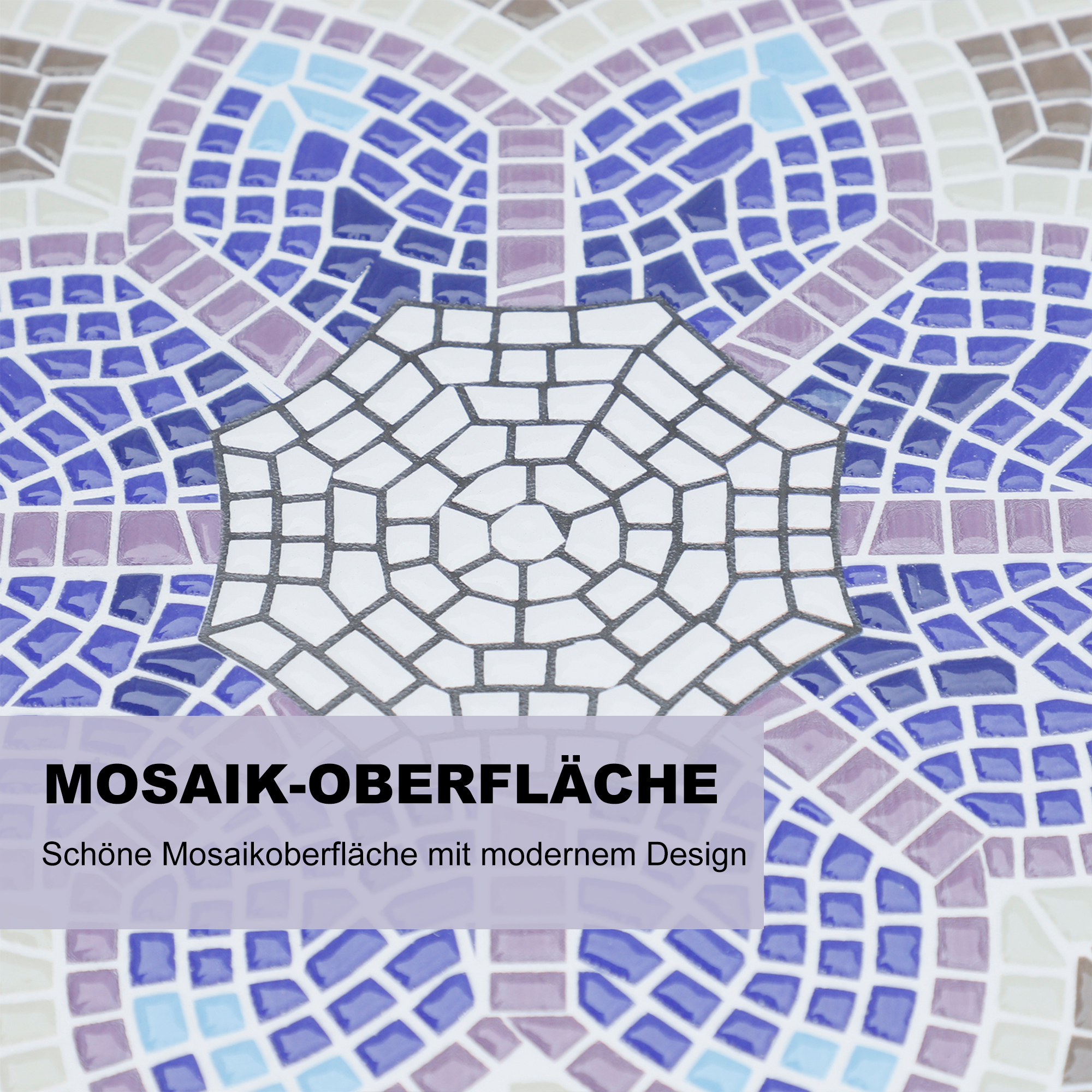 Gartentisch Ø60 x H71cm, Wetterfest Balkontisch aus Metall, Esstisch Outdoor, Campingtisch Beistelltisch, rund Terrassentisch für Garten Terrasse Balkon Blau+Weiß