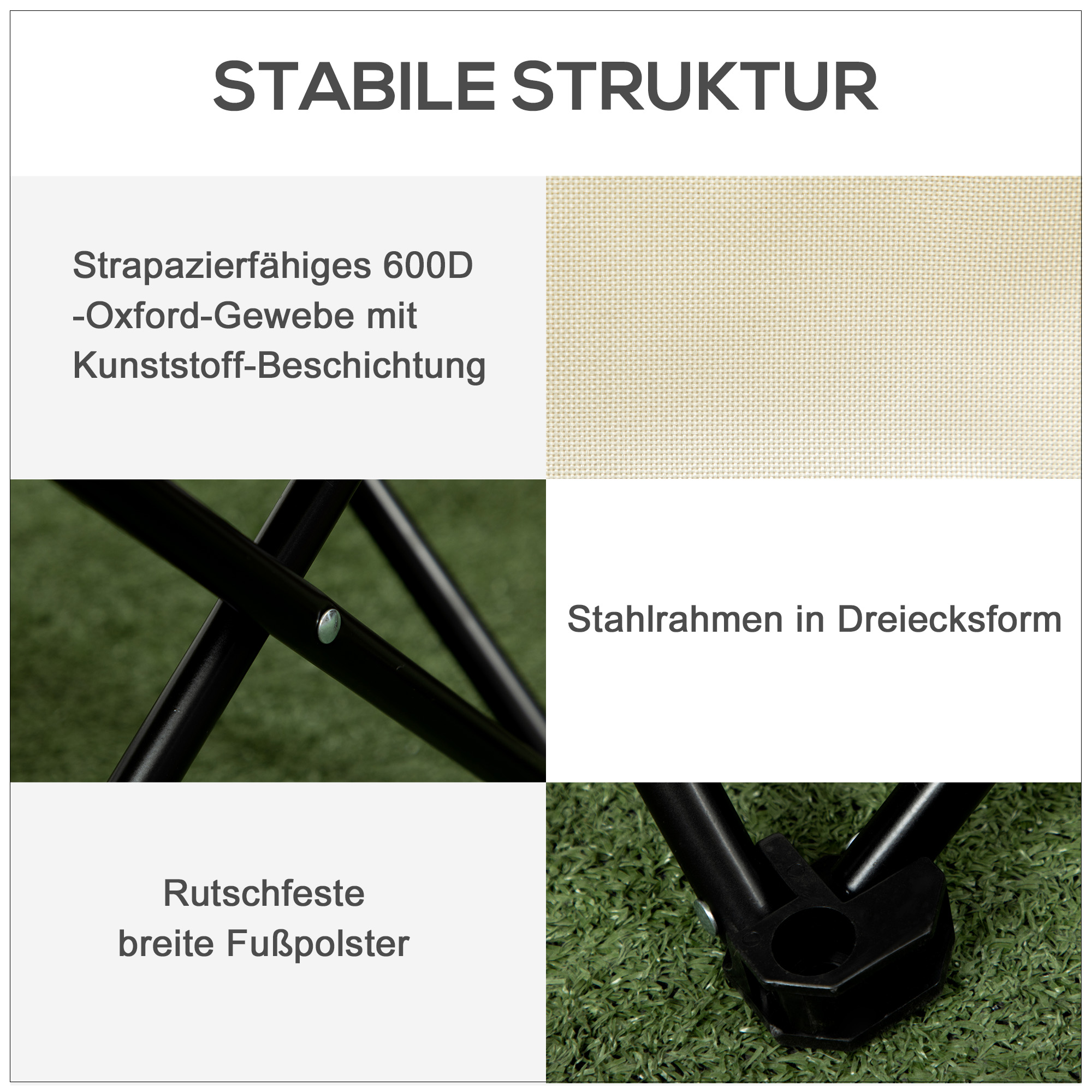 Campingstuhl, faltbar, Stahlrahmen, Stoffsitz, Tragetasche, Weiß