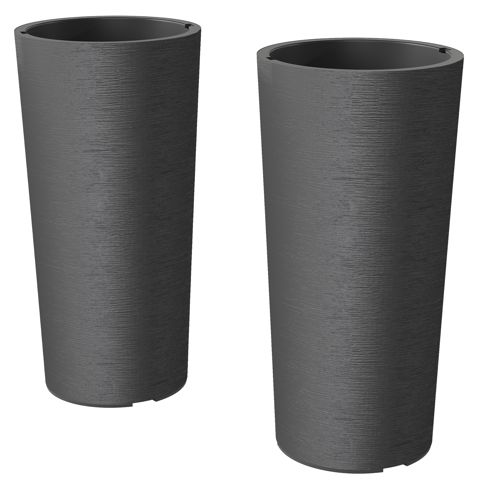 2er Set Blumentopf stapelbar Pflanzkübel mit Löcher 35x35 cm Pflanztöpfe Rund Dunkelgrau