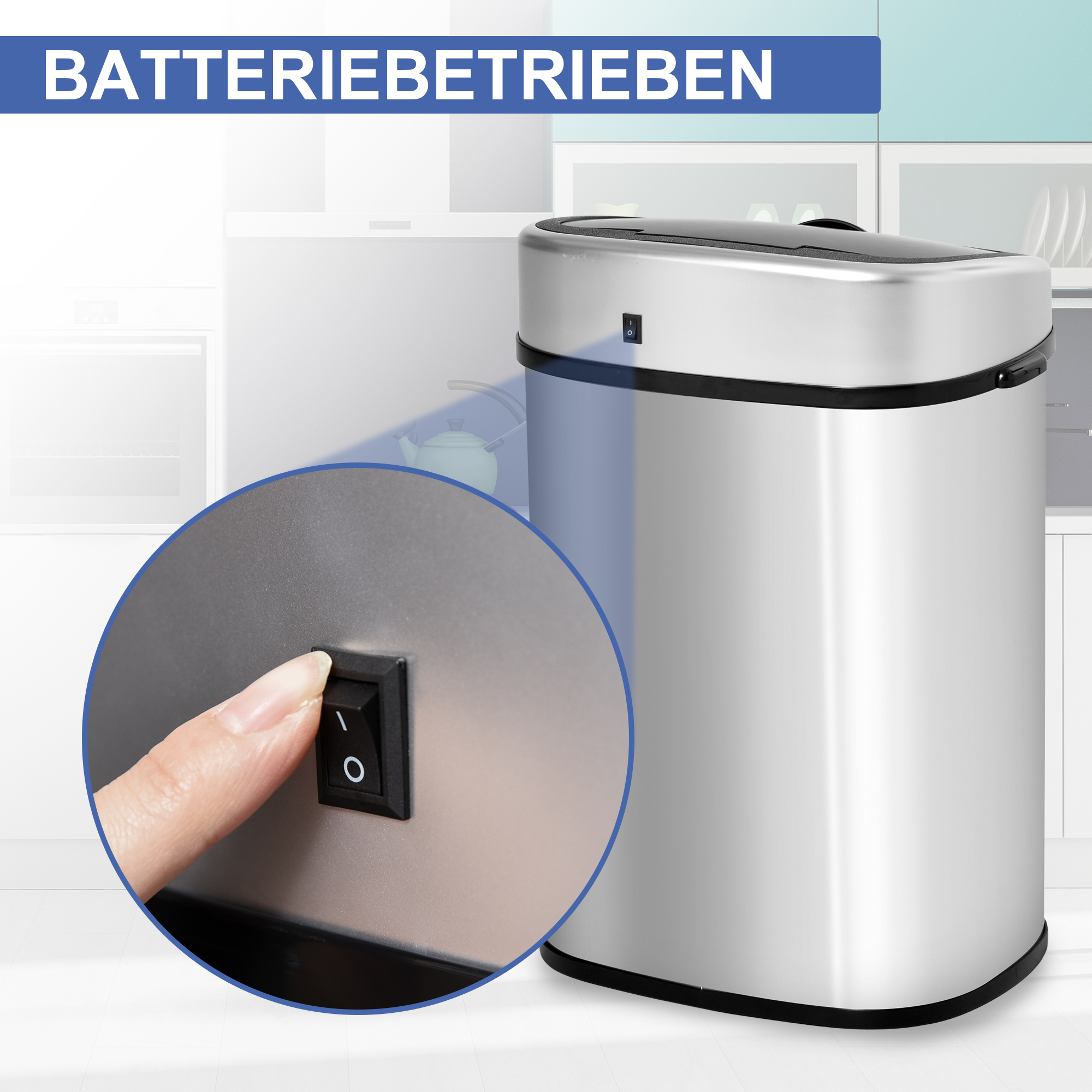 Mülleimer mit Sensor 58L Automatik Abfalleimer mit Bewegungssensor, Wasserdichter Abfallbehälter aus Edelstahl für Küche, Büro, Schlafzimmer Silber