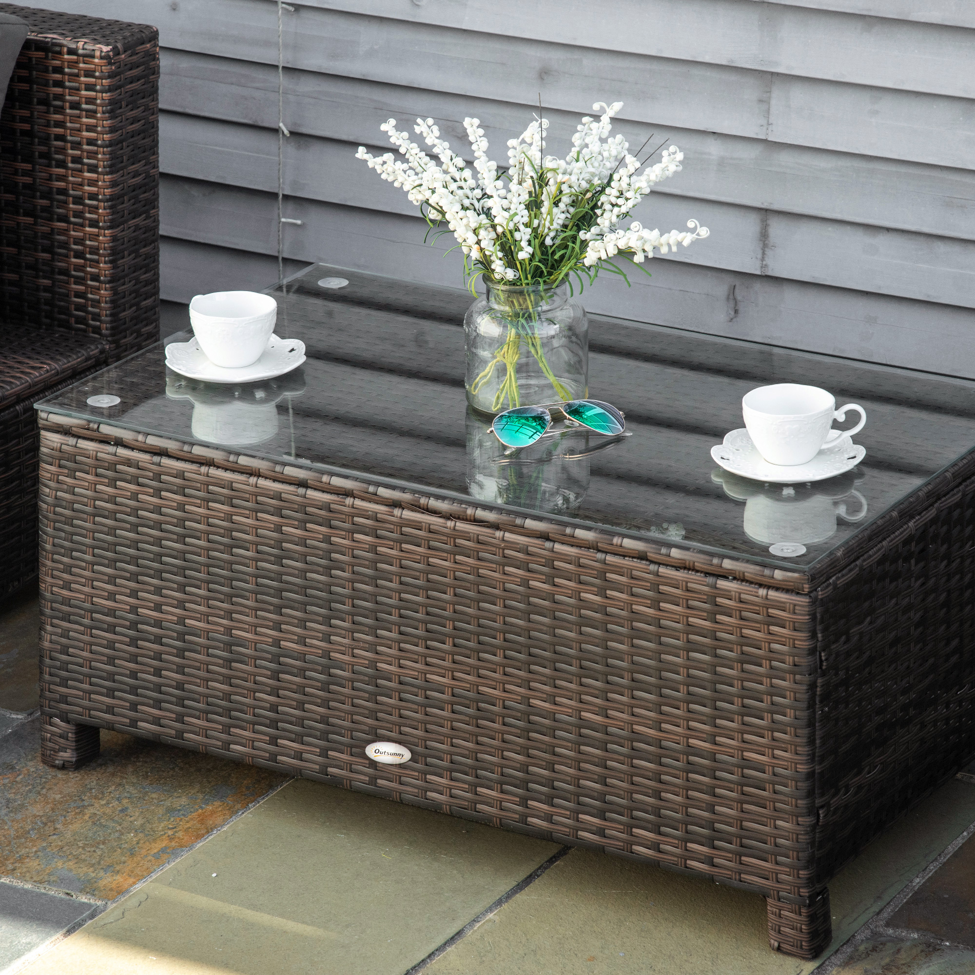 Garten Beistelltisch Couchtisch Gartentisch Balkontisch Polyrattan Braun 85 x 50 x 39 cm