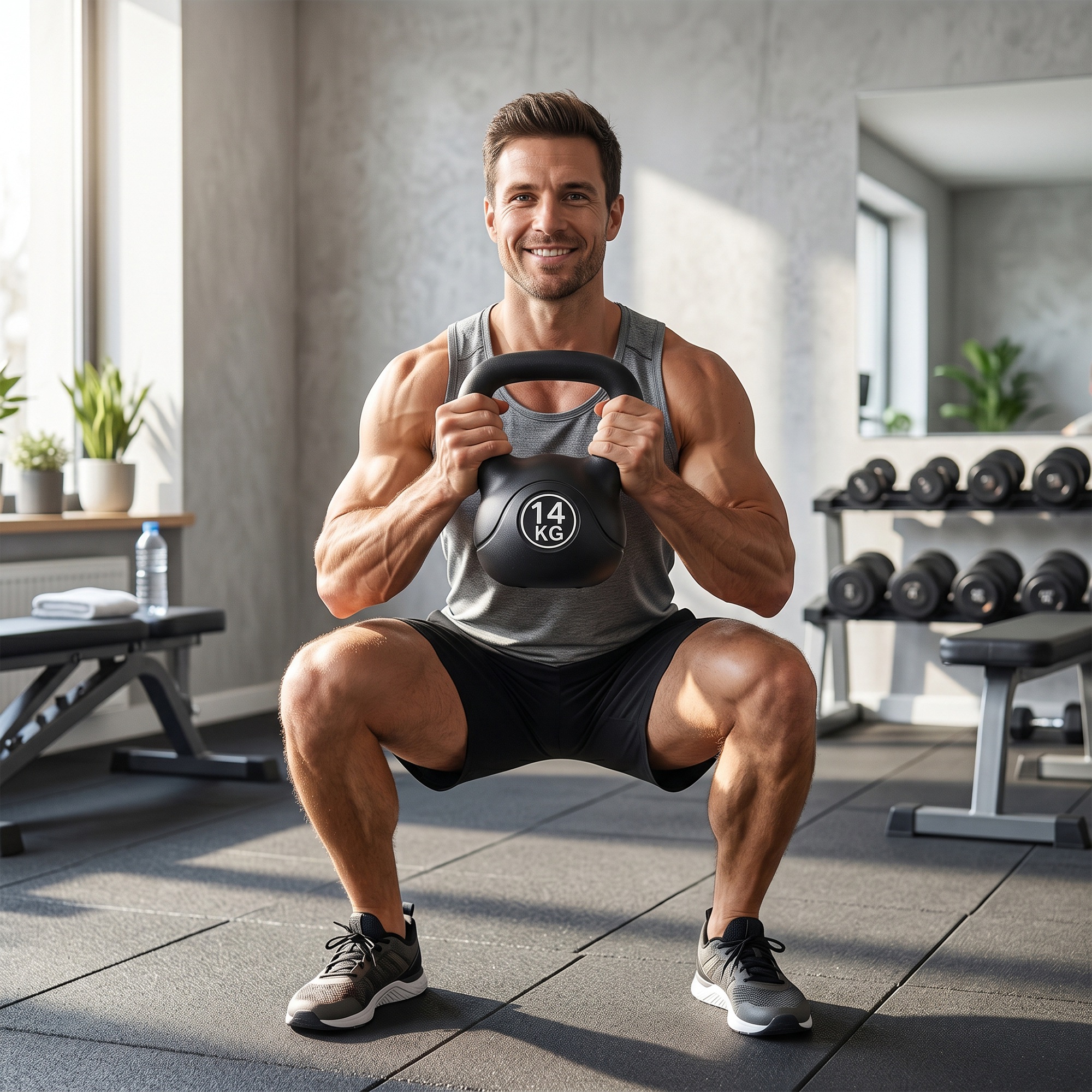 Kettlebell Kugelhantel 14 kg Gewicht-Hantel mit Sand befüllt für Anfänger Schwarz