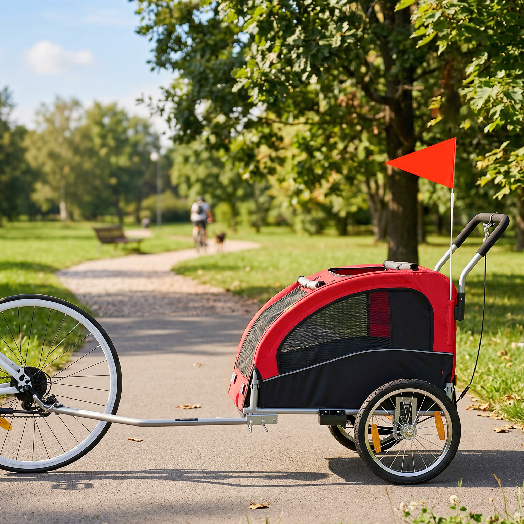 2-in-1 Hundeanhänger für Fahrrad Faltbarer Hundebuggy für kleine & mittelgroße Hunde bis 20 kg, Rot