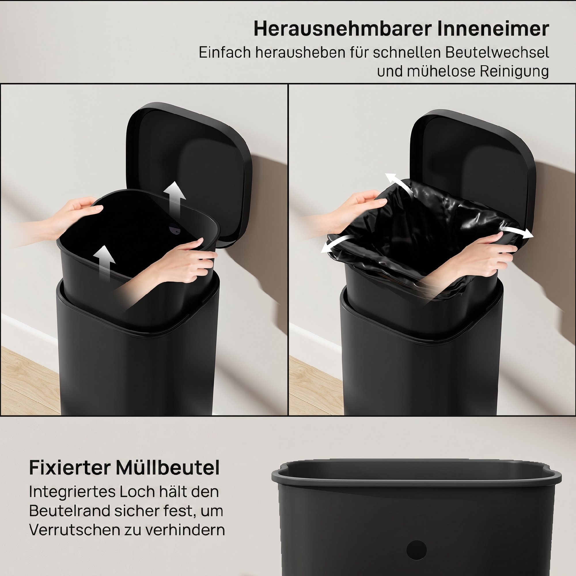 30L Küchenmülleimer Pedaleimer mit Deckel, Soft-Close- und Offenhalte-Funktion für Küche, Zuhause