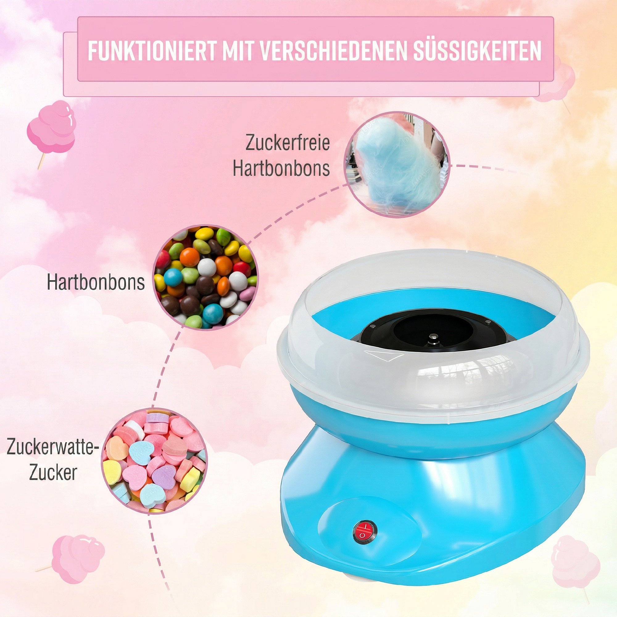 Zuckerwattemaschine für Zuhause Cotton Candy Machine 550W für Kinderfest, Geburtstag, Party