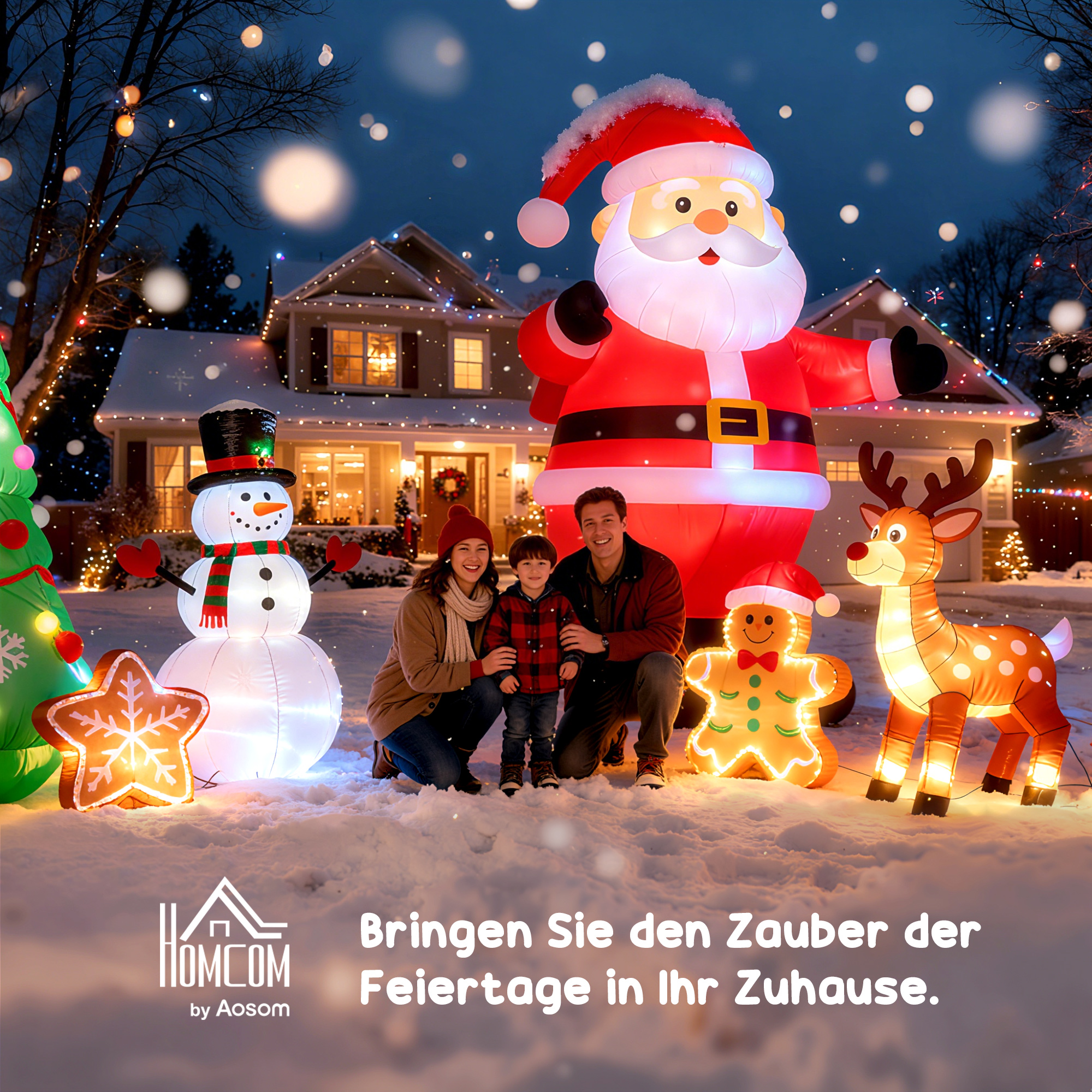 Aufblasbare Weihnachtsdeko 1,83 m Lebkuchenmann mit Schleife, 3 LEDs, internes Gebläse Gartendeko