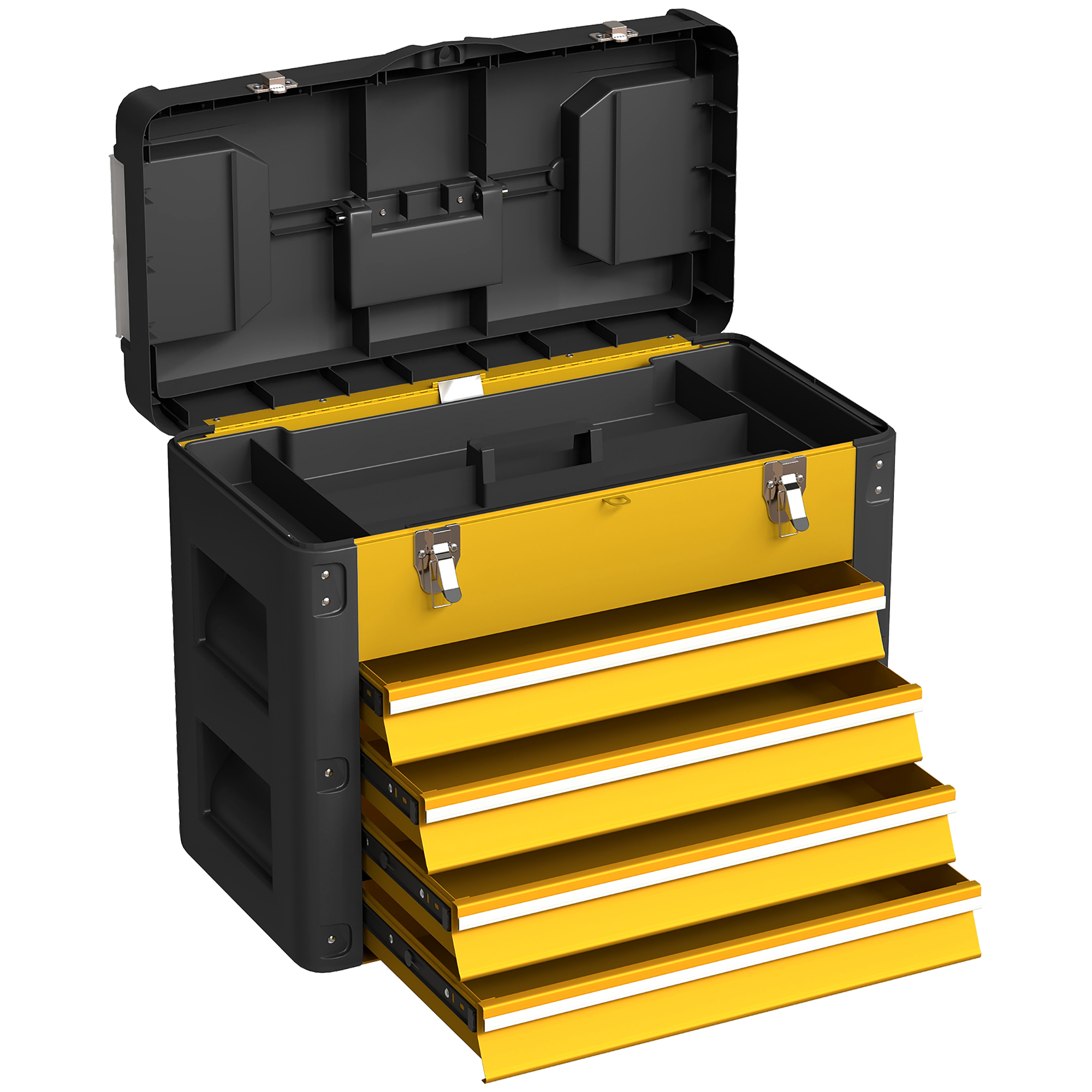 Werkzeugkiste leer, 49,7 x 25,3 x 40,7 cm Werkzeugkasten mit 4 Schubladen, Mini-Box Stahl Gelb