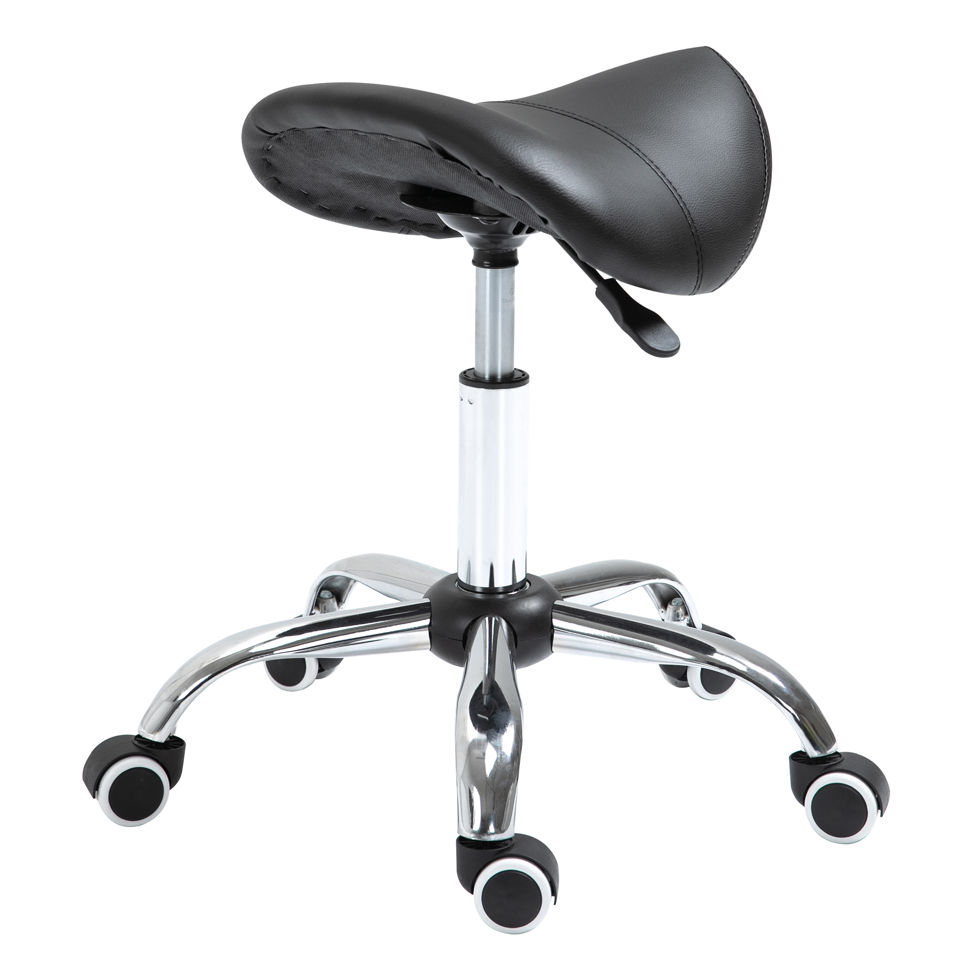 Rollhocker höhenverstellbar Drehhocker 49-61 cm Arbeitshocker drehbar Sattelhocker für Büro Salon Massage Spa Schwarz