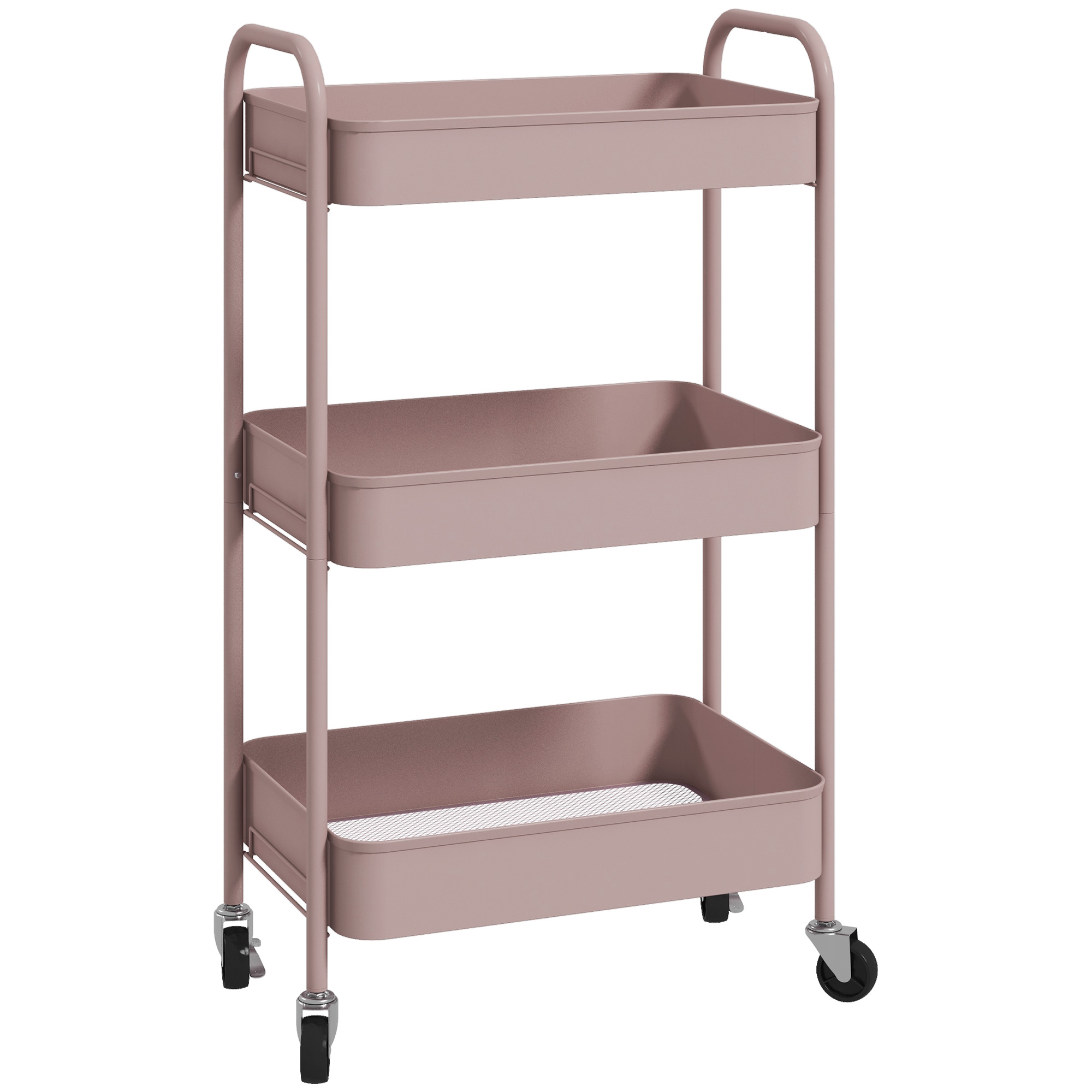 Mehrzweckwagen Rollwagen Küchenwagen, 3 Regale, 4 Rollen, 45 cm x 30,6 cm x 79 cm, Rosa Mehrzweckwagen Rollwagen Küchenwagen, 3 Regale, 4 Rollen, 45 cm x 30,6 cm x 79 cm, Rosa