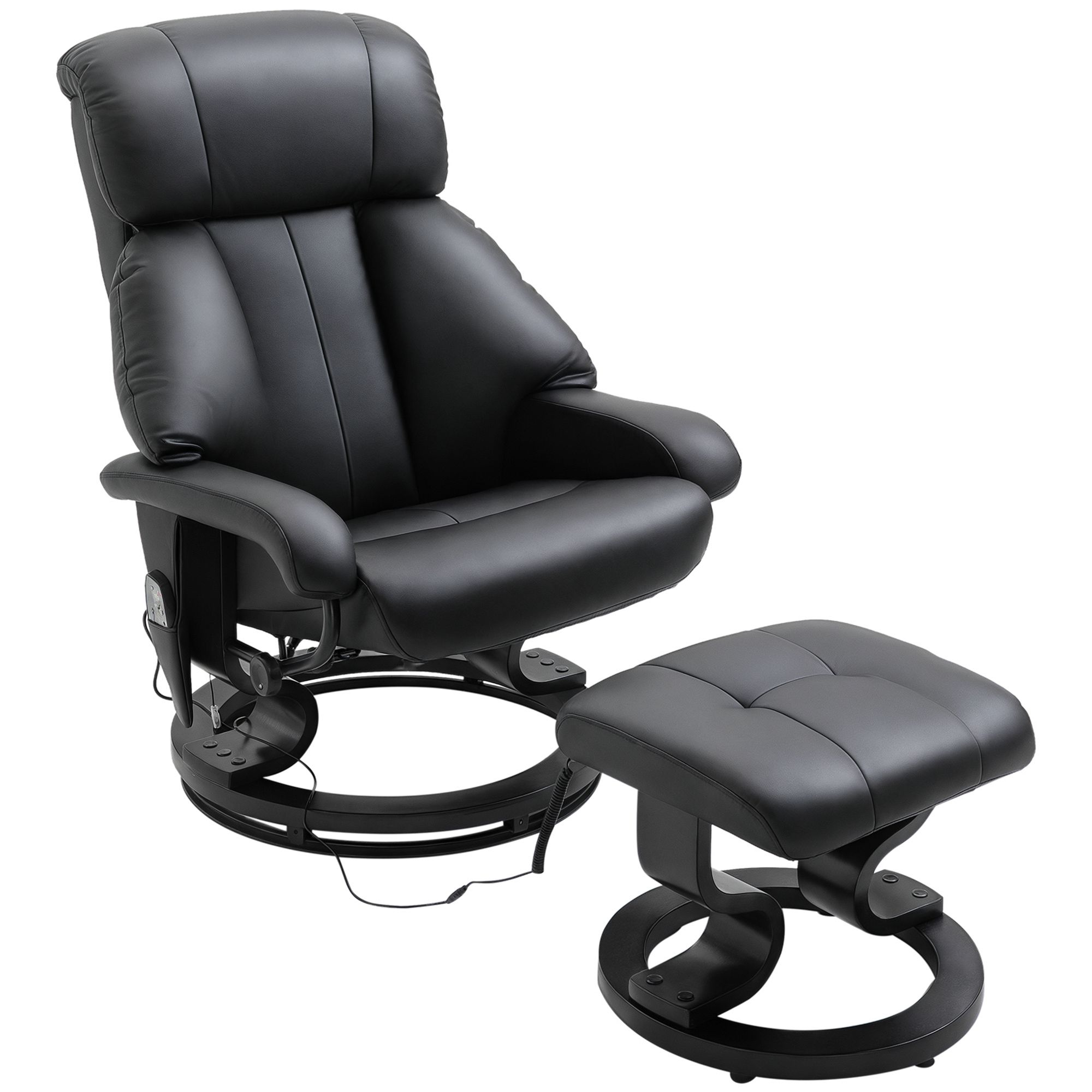 Massagesessel mit Fußhocker, 10 Vibrationspunkte, 145° verstellbare Rückenlehne, Schwarz
