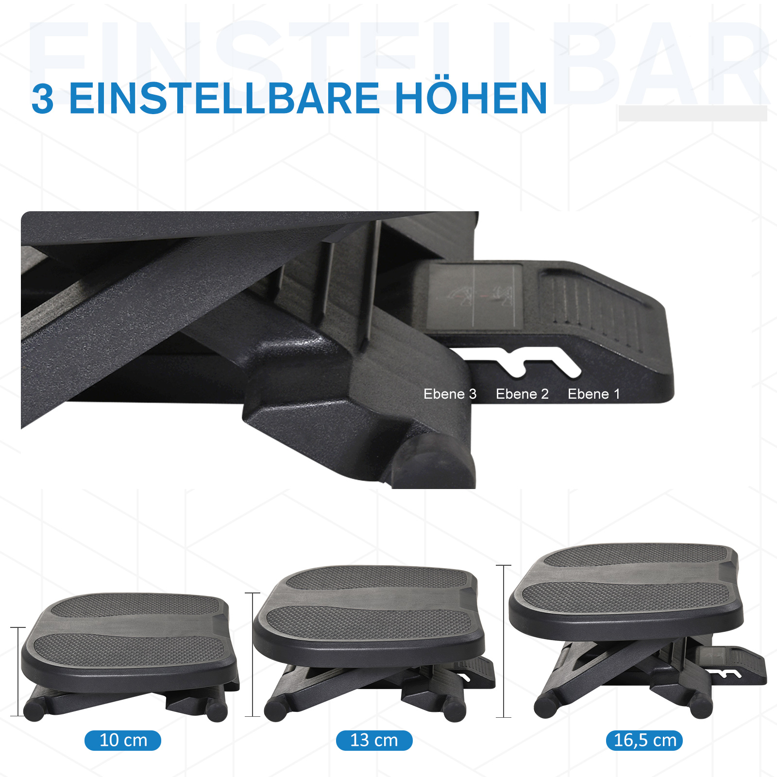 Fußstütze, Fußablage, höhenverstellbar, 0-30° neigbar, Schwarz