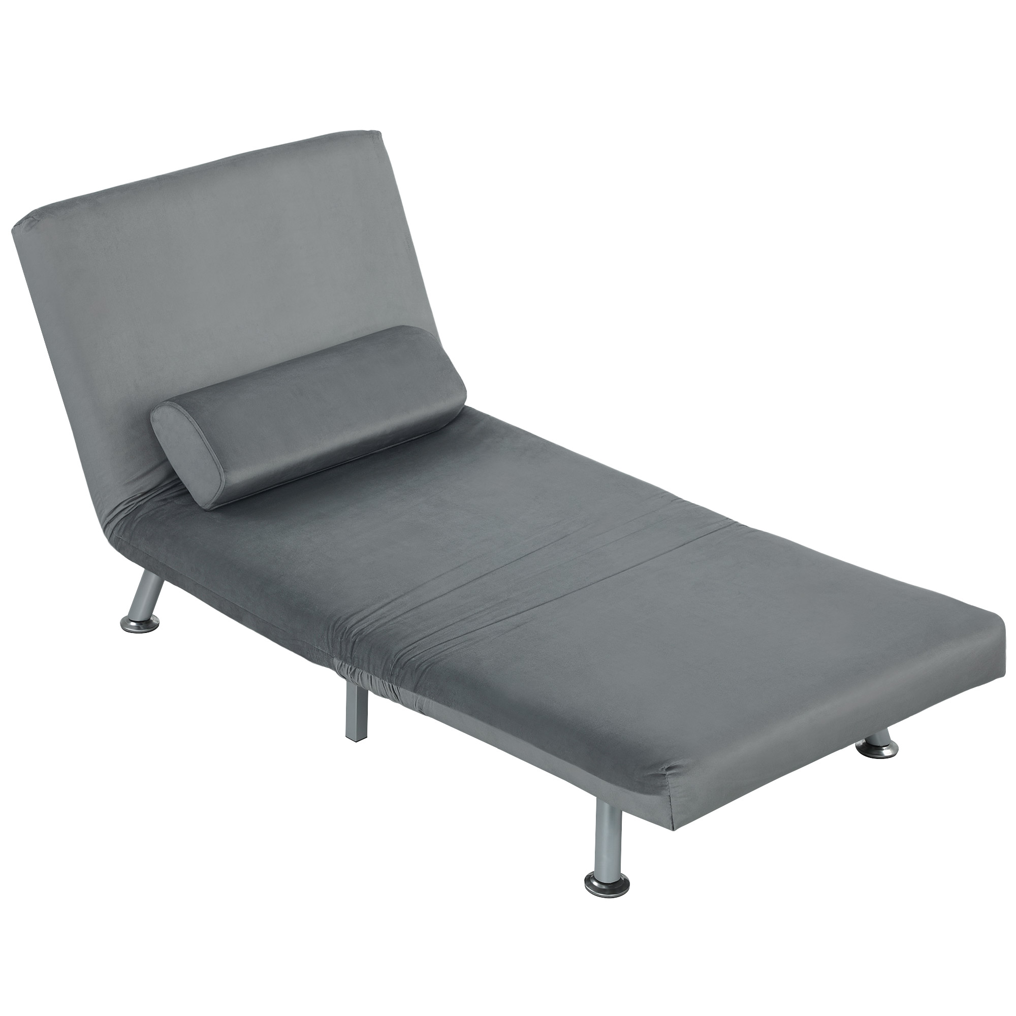 Klappsessel mit Bettfunktion, klappbarer Relaxsessel in Samtoptik, Verstellbare Rückenlehne, 75 x 70 x 75 cm, Grau