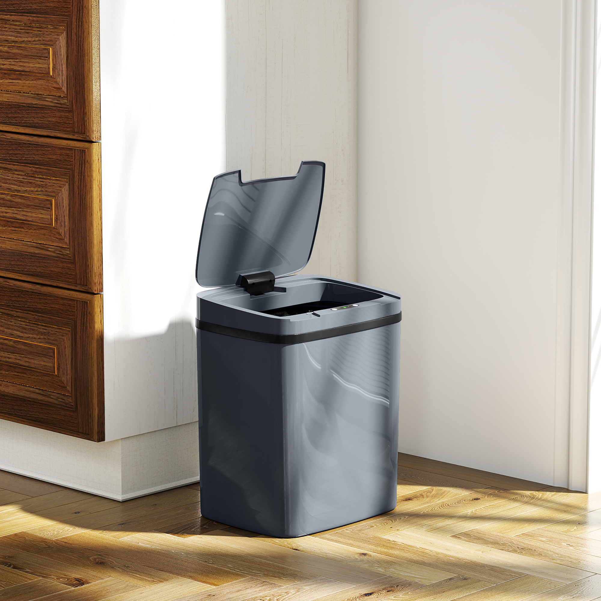 Sensor Mülleimer 15l Automatischer Mülleimer mit zwei Öffnungsmodi, für Büro, Küchen, 27,6 x 21,4 x 33,5 cm, Grau